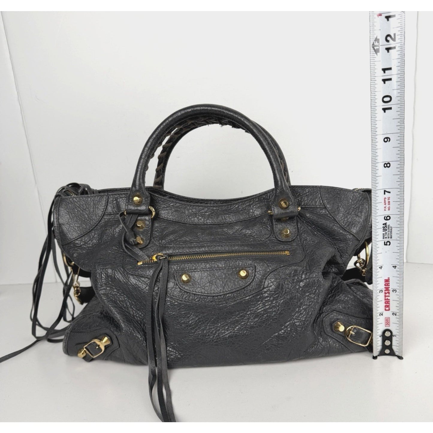 Balenciaga Classic City Shoulder Bag in Gray Textured Leather Medium S