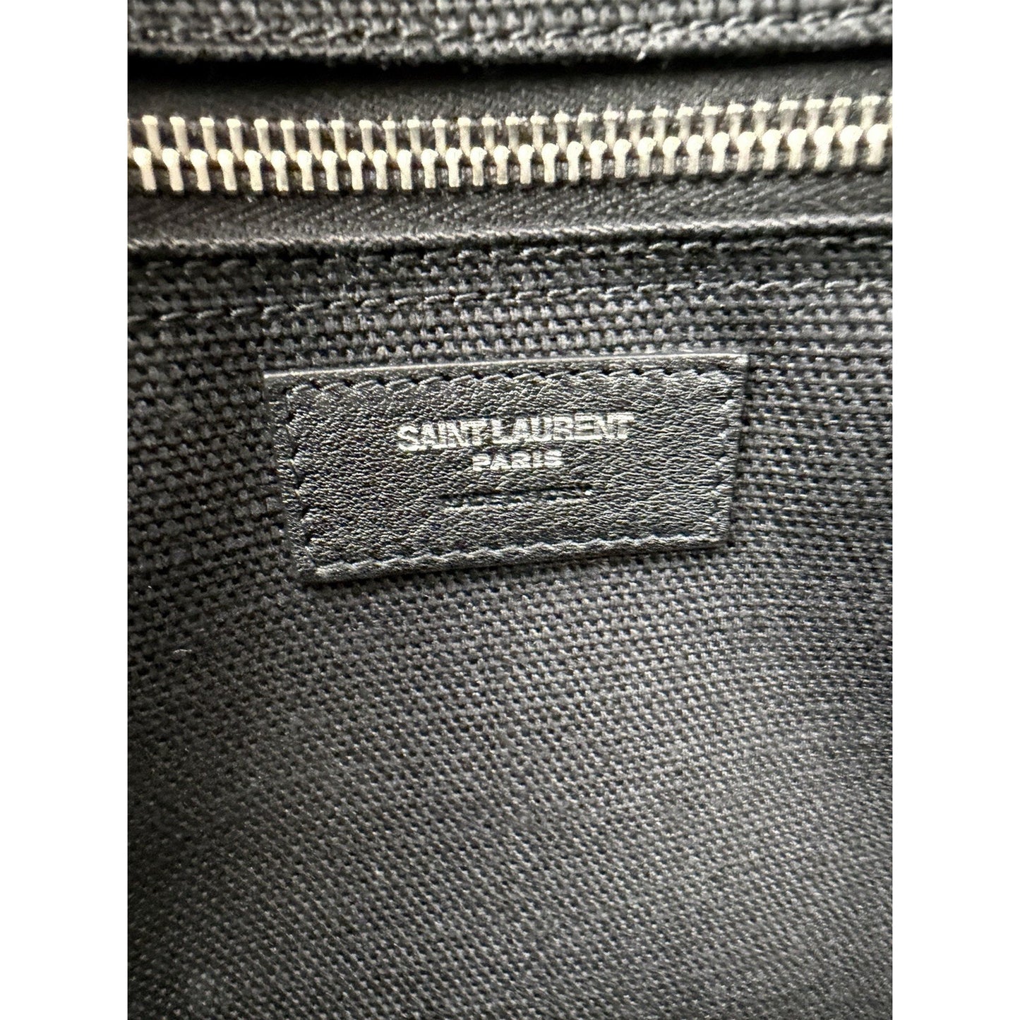 Saint Laurent Rive Gauche North/South Vertical Tote Bag White & Black Canvas S06