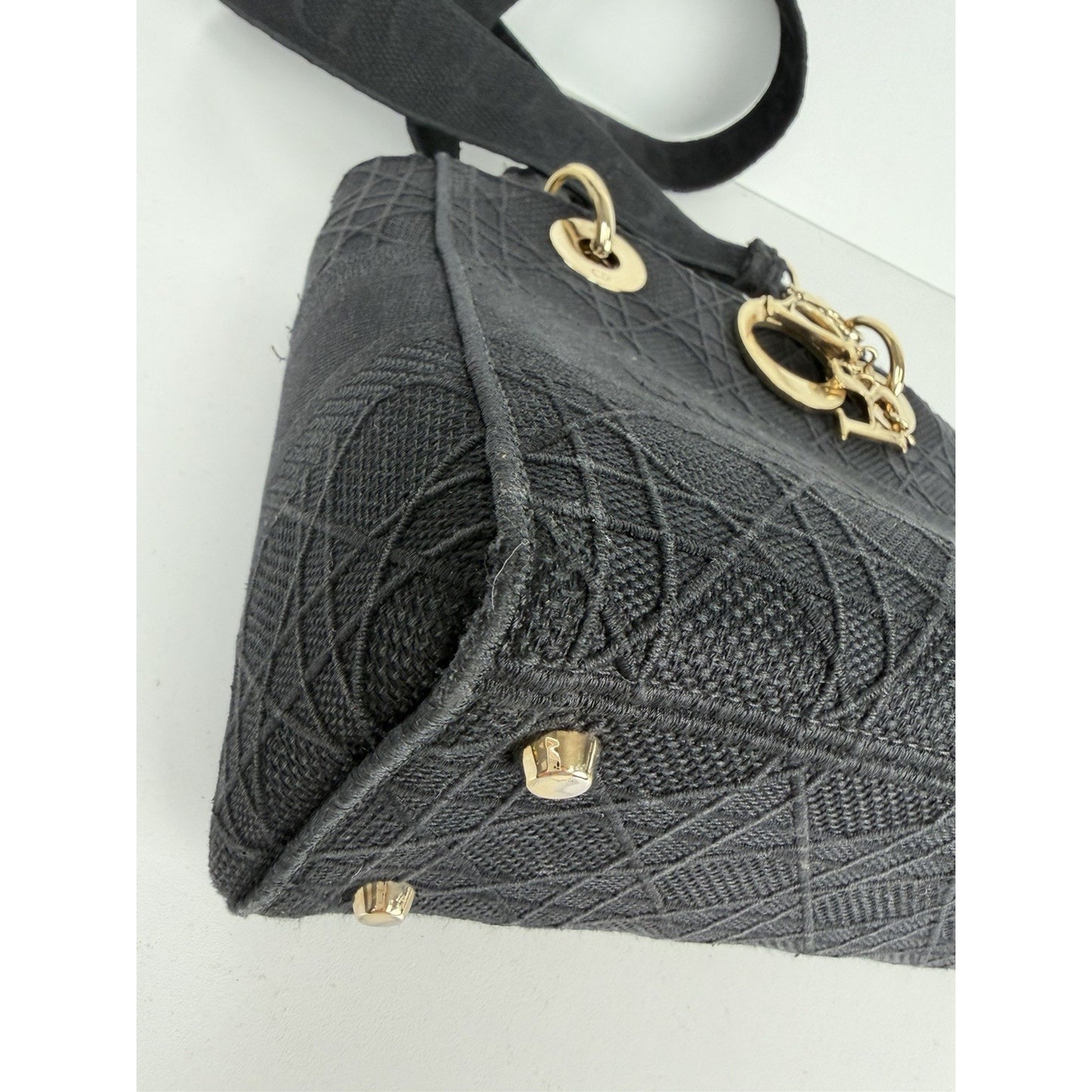 Christian Dior Lady D-Lite Bag Medium in Black Embroidered Canvas 2020 D9