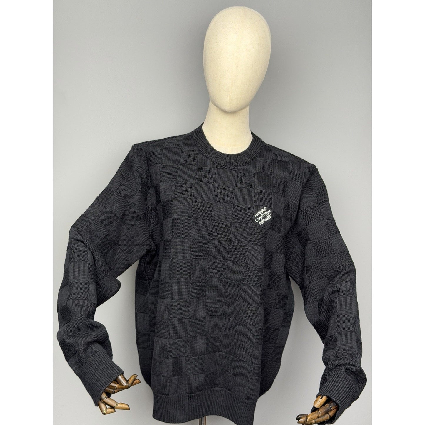Louis Vuitton Pullover Sweater in Black Embellished Wool Damier