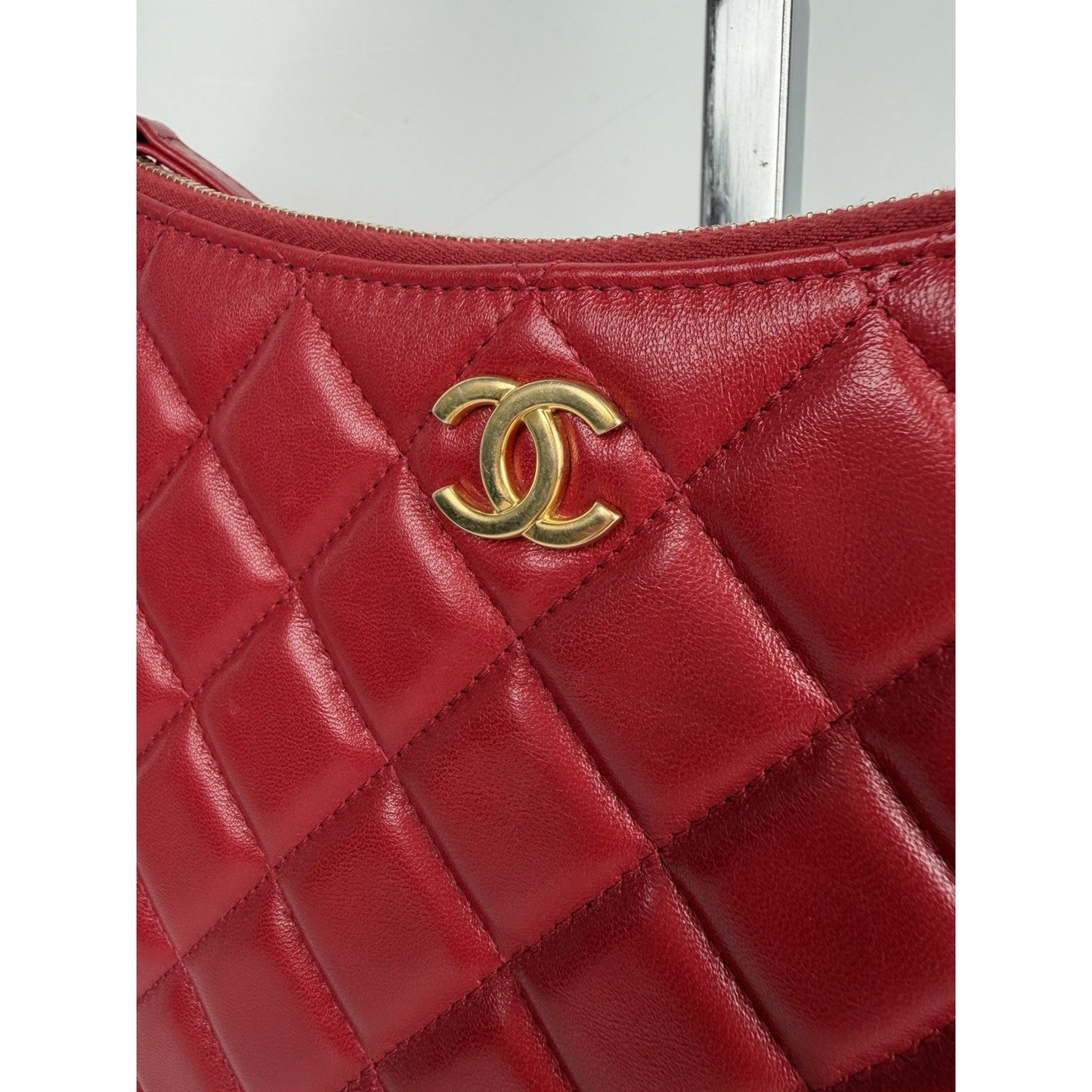 Chanel Hobo Bag Chain Around Large in Red Quilted Lambskin Leather NFC B2