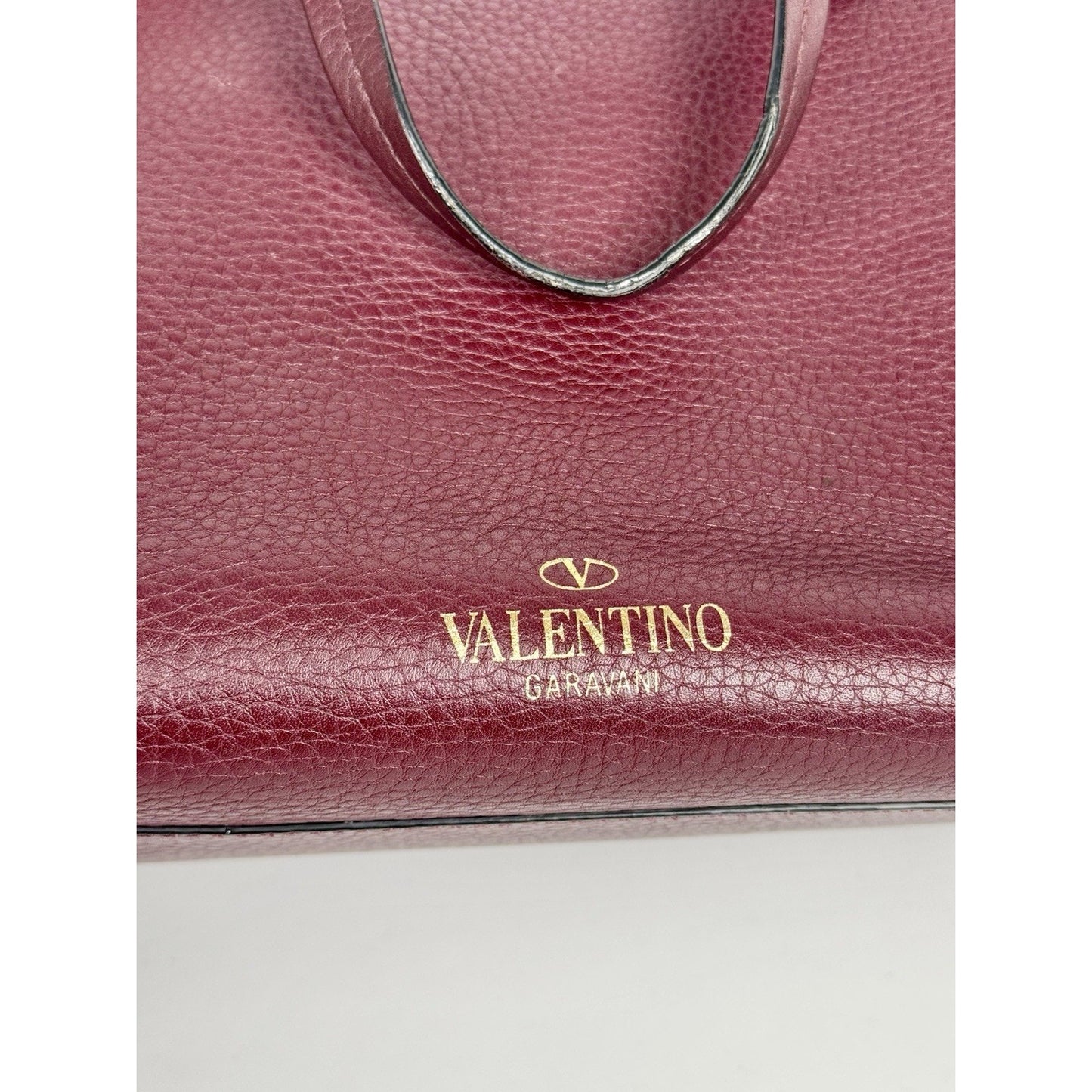 Valentino Garavani Rockstud Tote Bag Burgundy Leather Gold Hardware
