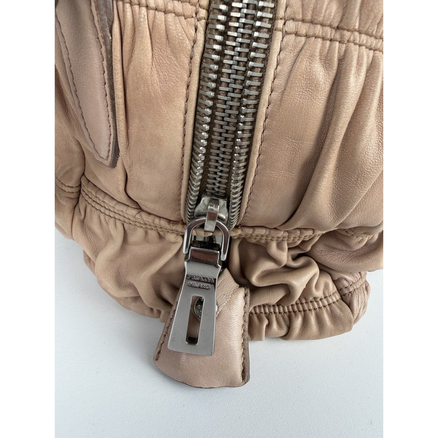 Prada Nappa Gaufre Satchel Bag in Beige Pleated Leather S-19