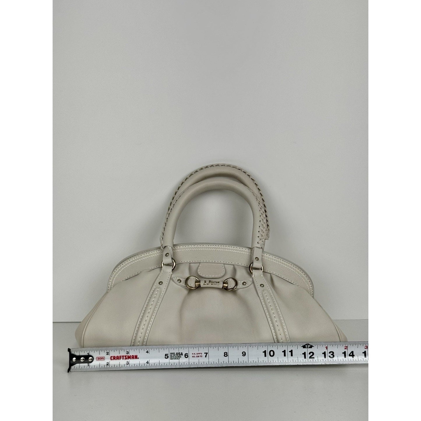 Christian Dior My Dior Frame Satchel White Leather Silver Hardware
