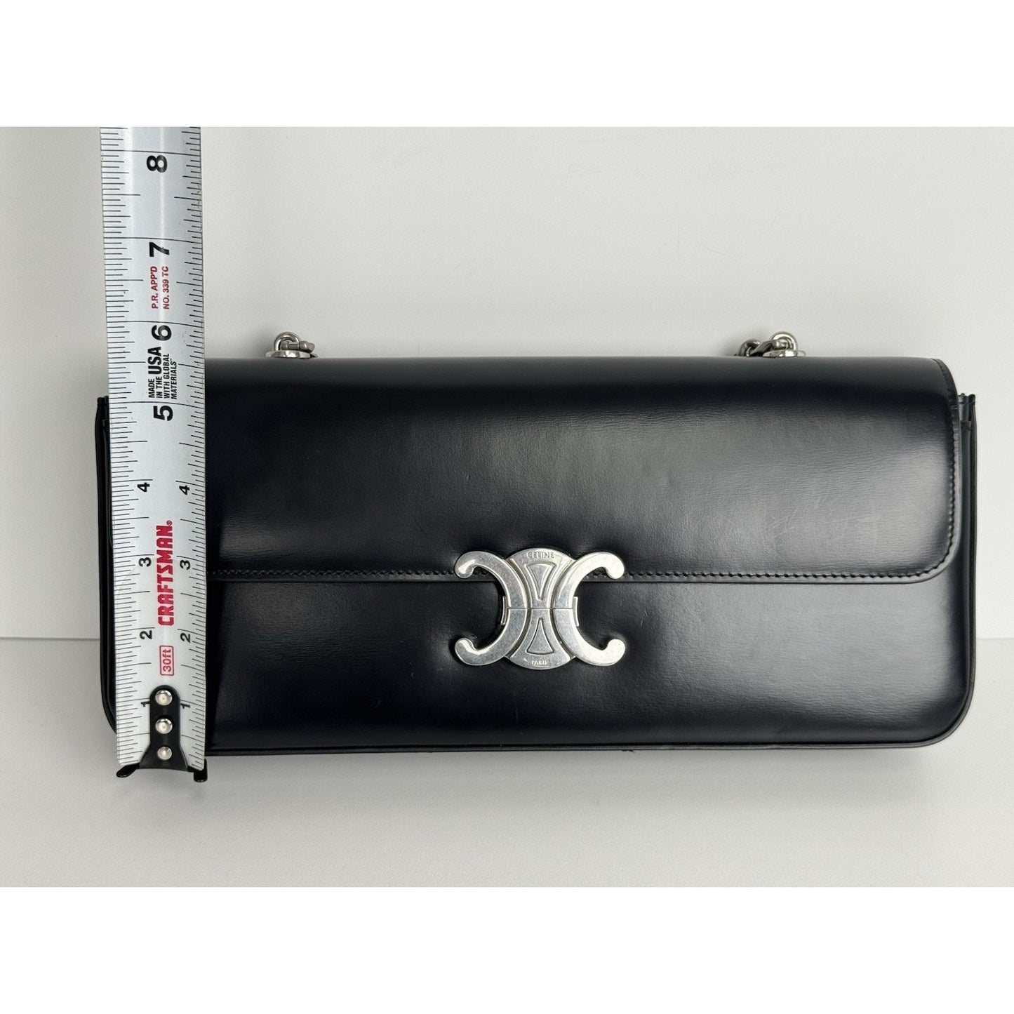 Celine Claude Chain Shoulder Bag Black Leather Triomphe Closure C-8