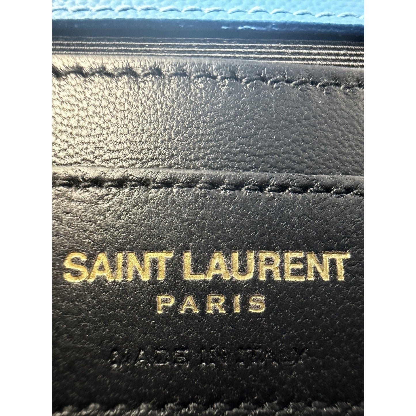 Saint Laurent Monogram Cassandre Clutch Bag in Blue Grain de Poudre Leather S-13