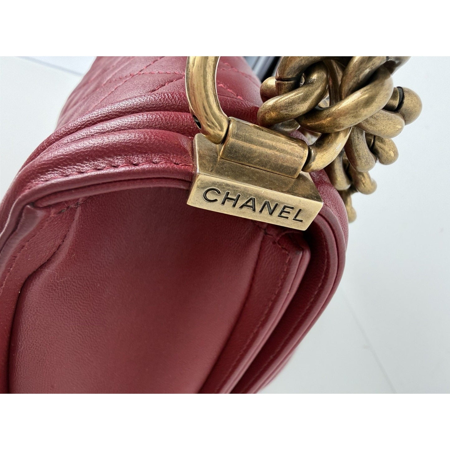 Chanel Boy Bag Large Red Leather & Aged Gold-Tone Hardware 2014 D8