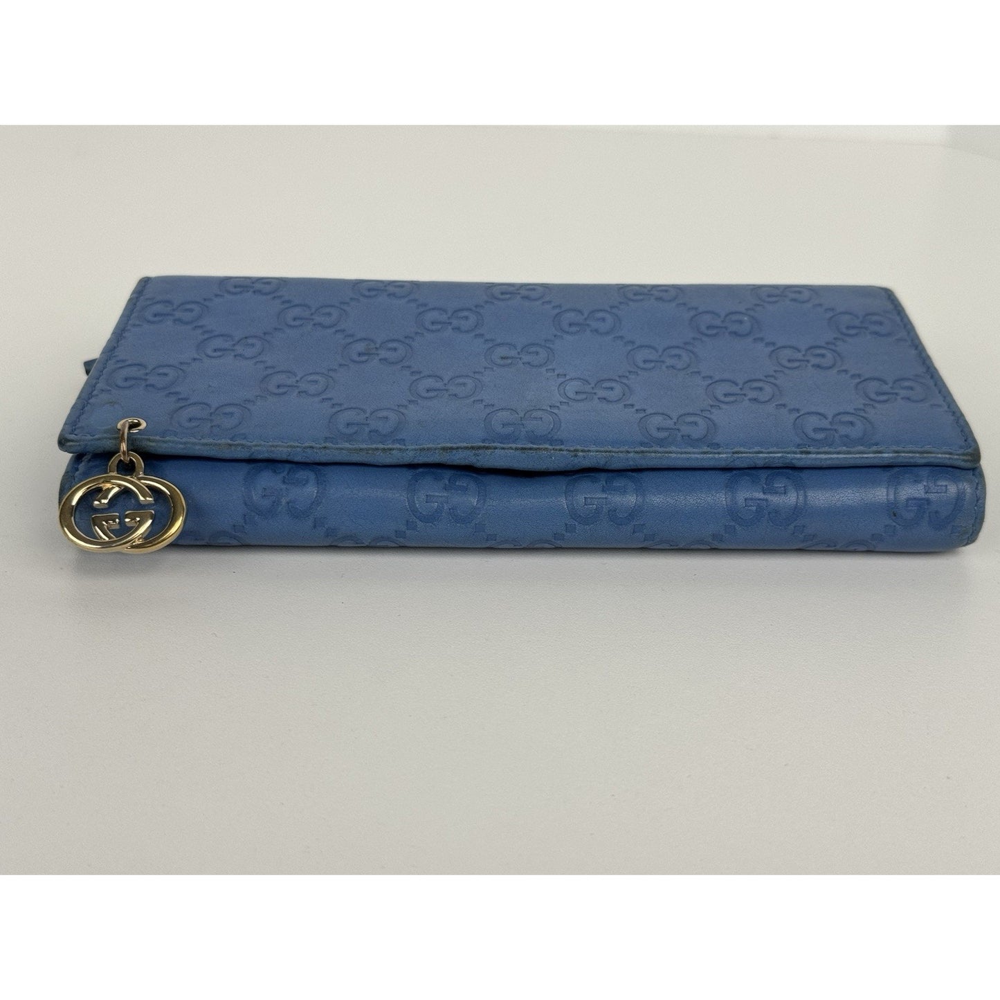 Gucci Blue Guccissima Leather Long Wallet Gold Hardware (Missing Chain)