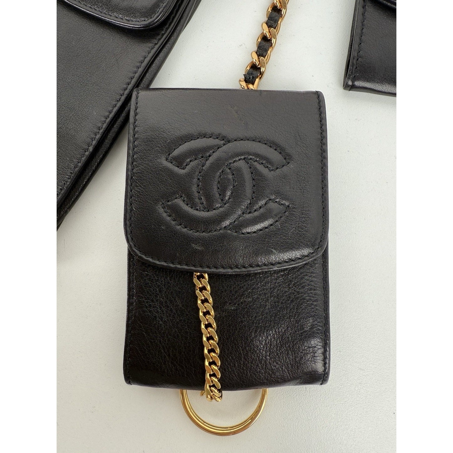 Chanel Vintage 1990 Waist Belt Multi Pouch Black Leather