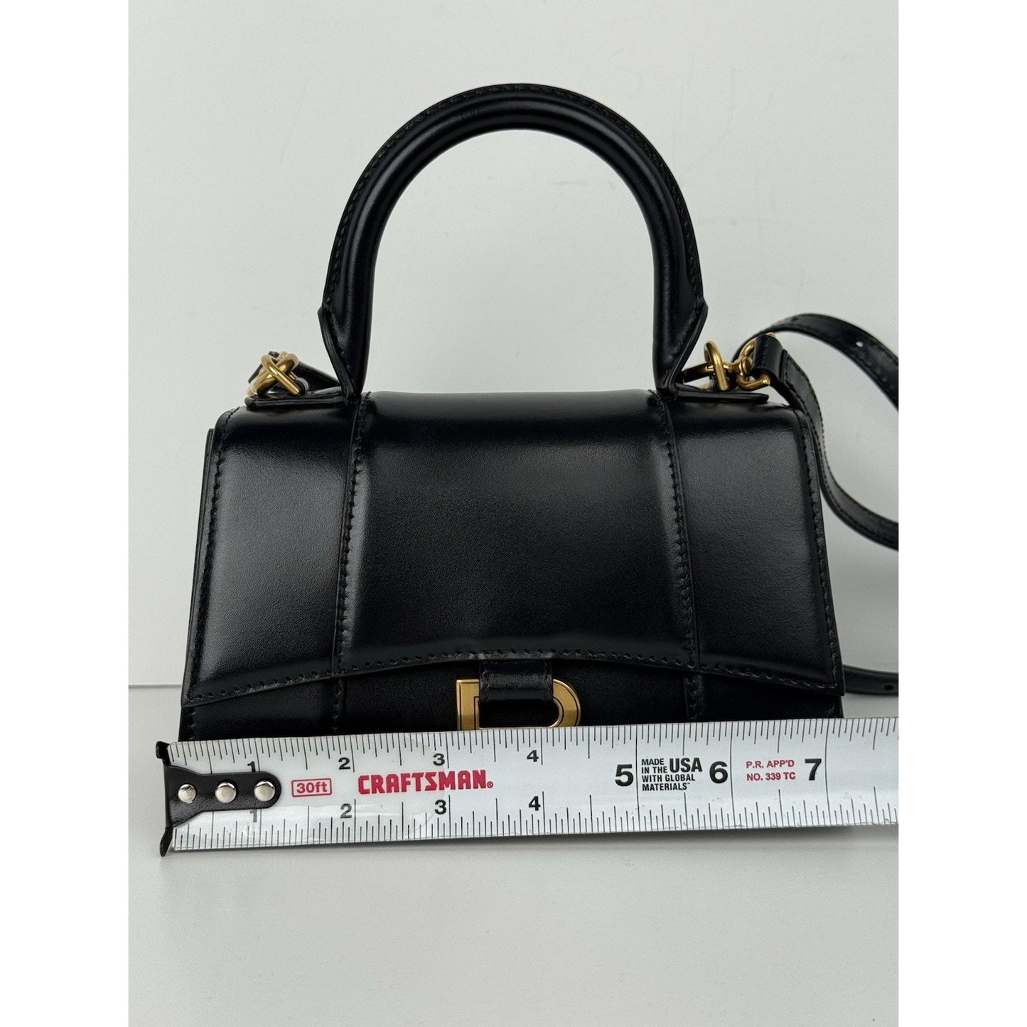 Balenciaga Hourglass XS Top Handle Bag Black Leather with Silver Hardware