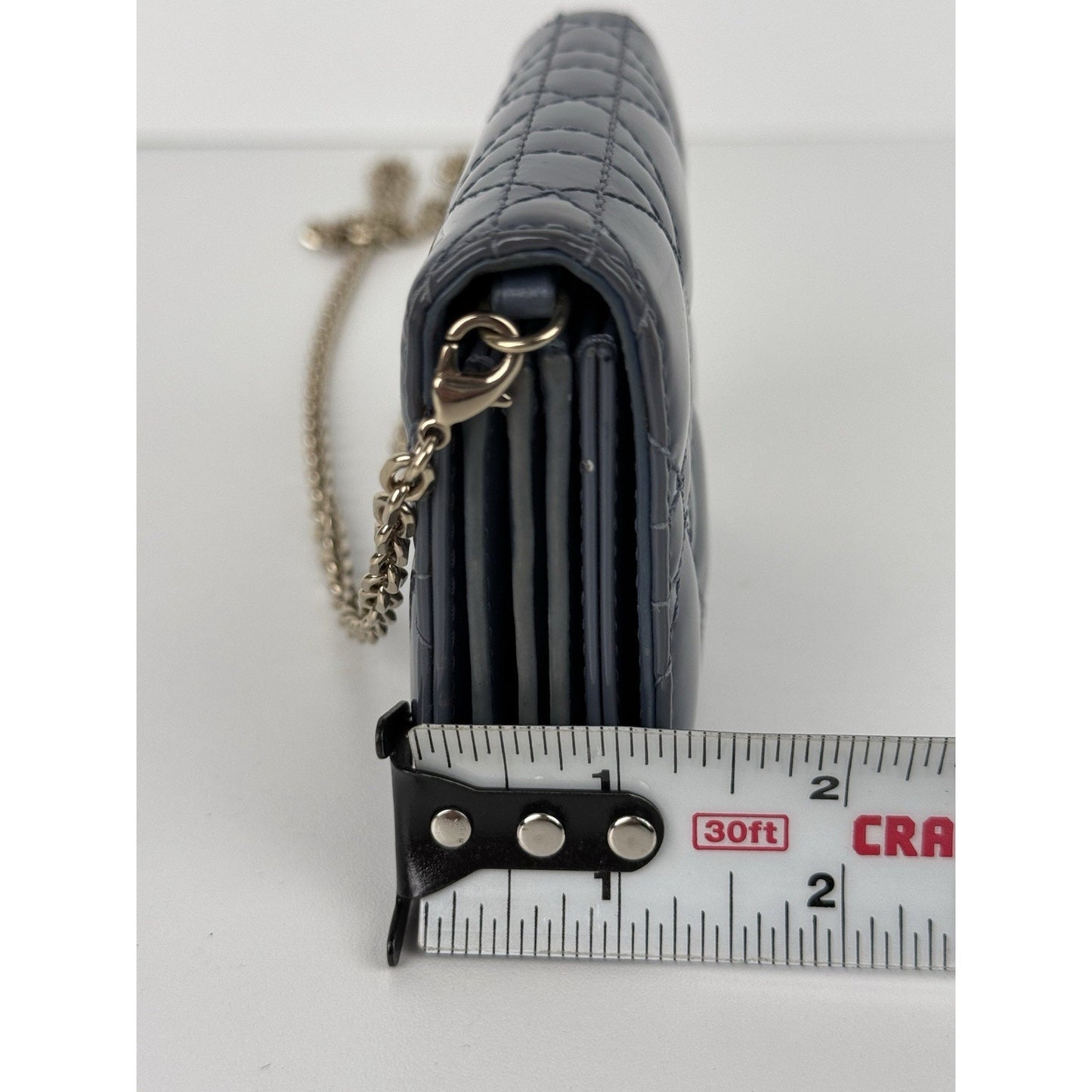 Christian Dior Lady Dior Nano Card Holder Chain Pouch Cannage Quilt Patent Purse