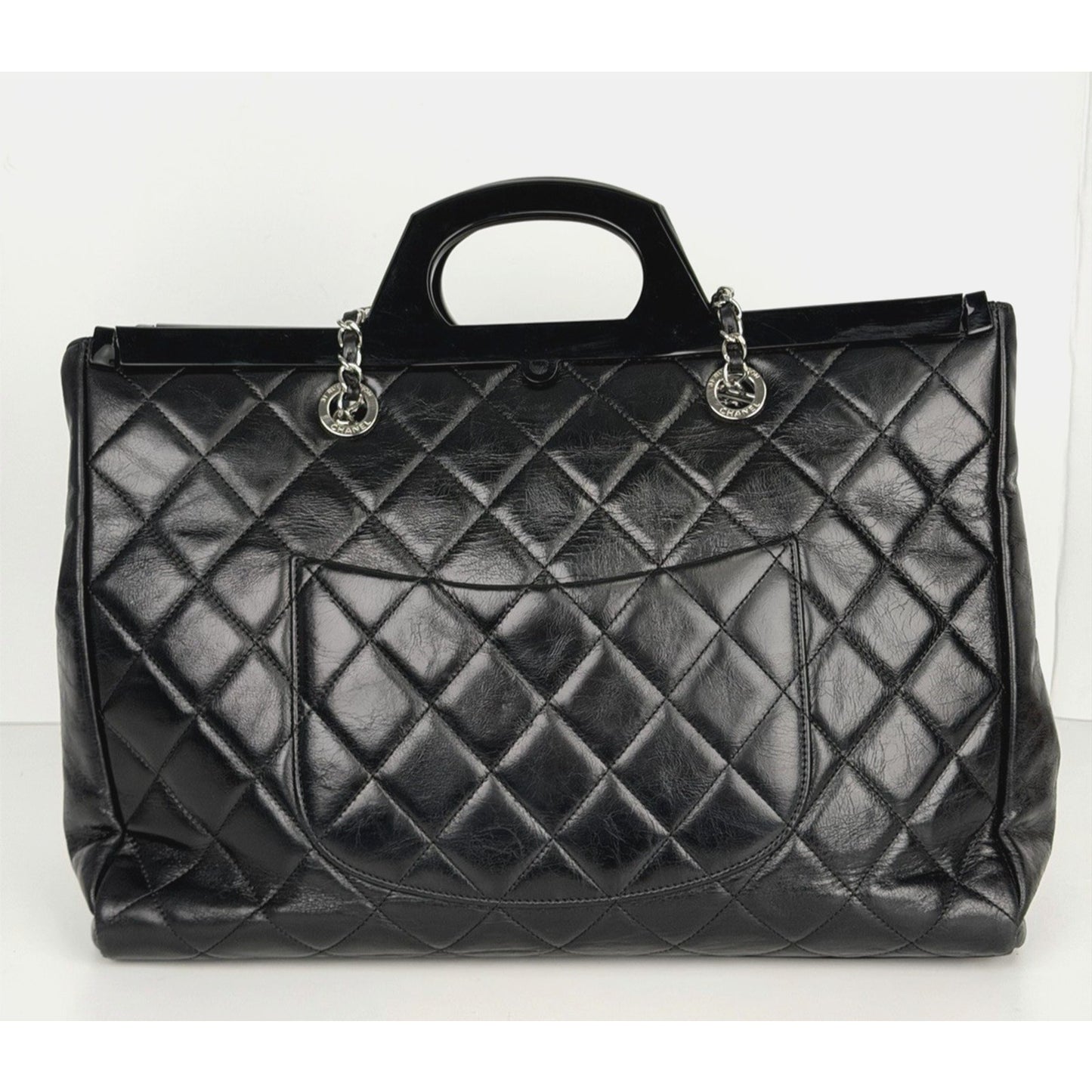 Chanel CC Delivery Tote Bag Large Black Quilted Glazed Leather 2015-2016 B6