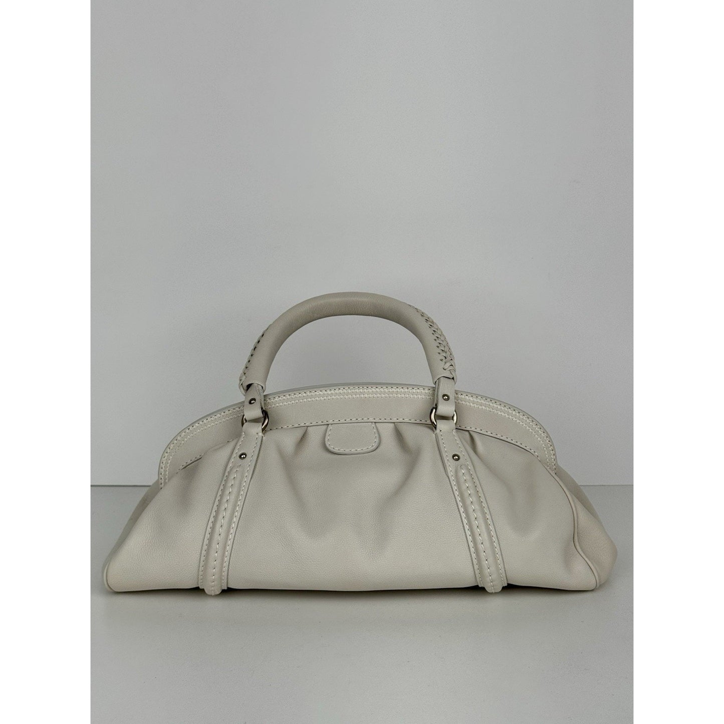 Christian Dior My Dior Frame Satchel White Leather Silver Hardware