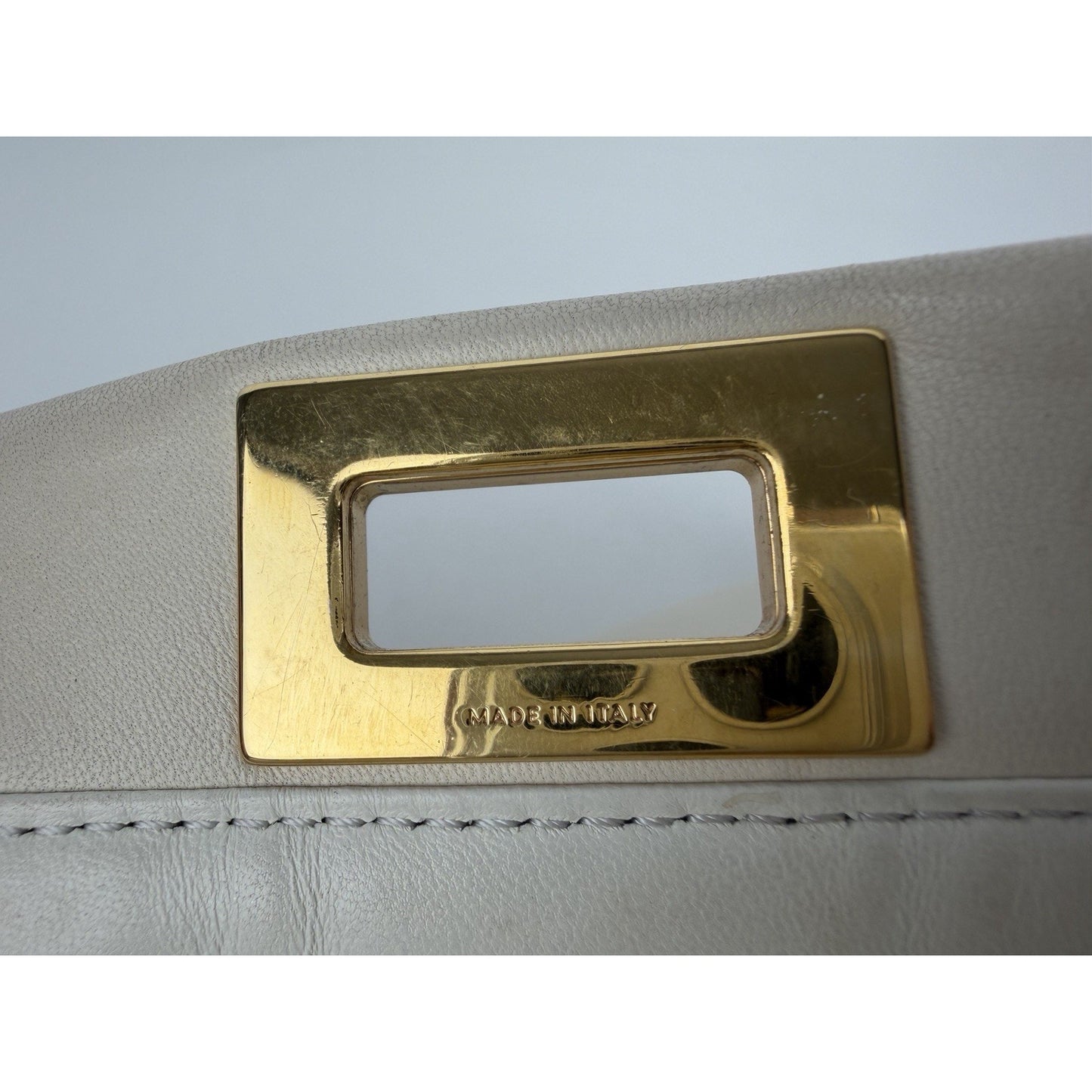 Fendi Nappa Rosebud Mini Peekaboo Iconic Satchel in White Lambskin Leather S09