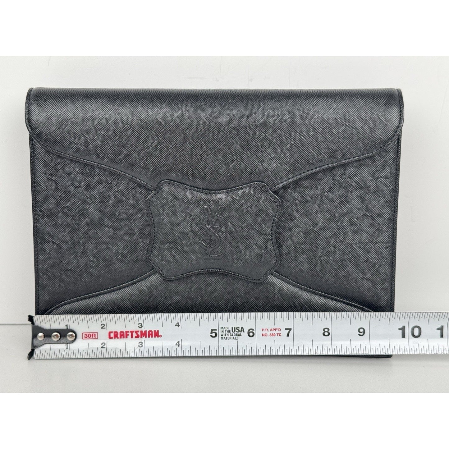 Yves Saint Laurent YSL Black Textured Leather Gold-Tone Flap Clutch Bag C-5