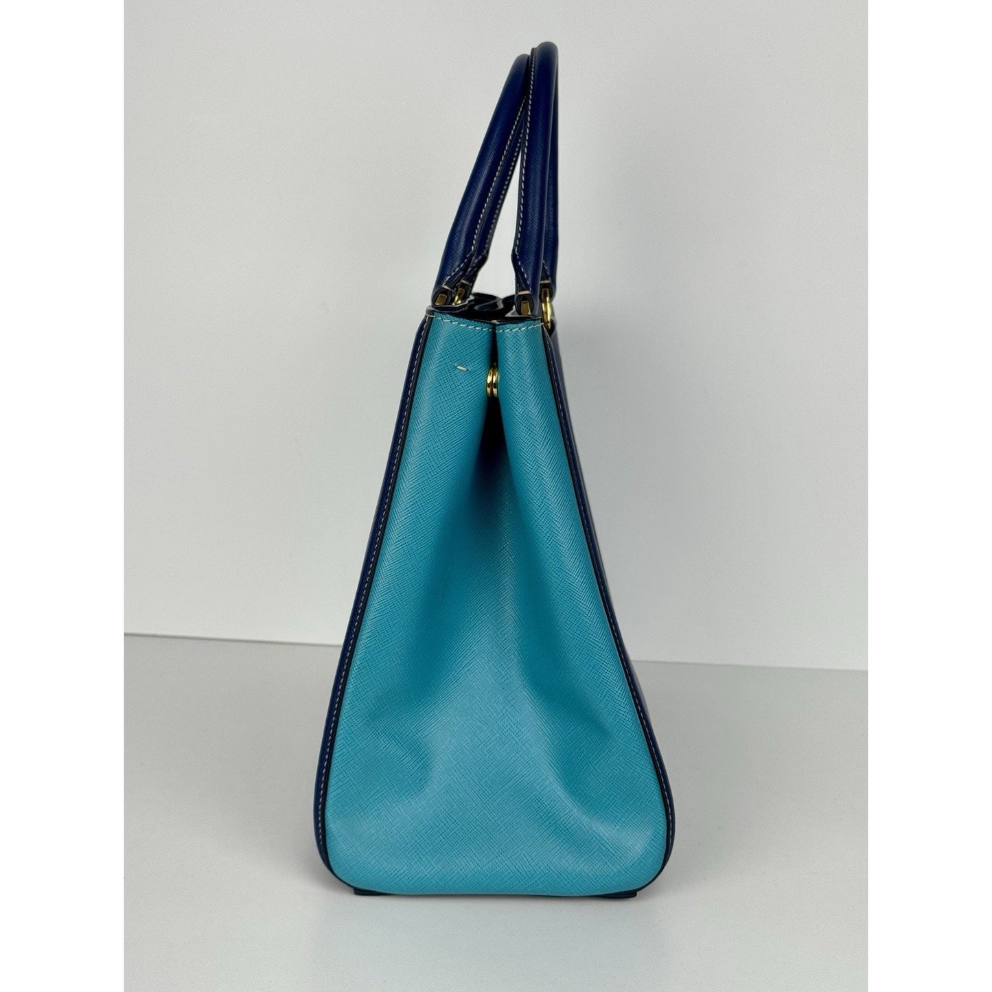 Prada Galleria Saffiano Lux Leather Two Tone Blue Tote C-9