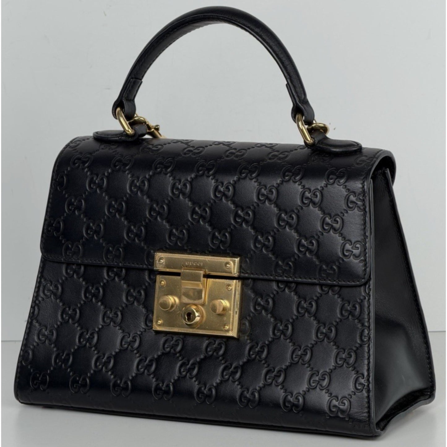 Gucci Padlock Small Bag in Black Embossed GG Leather Top Handle S