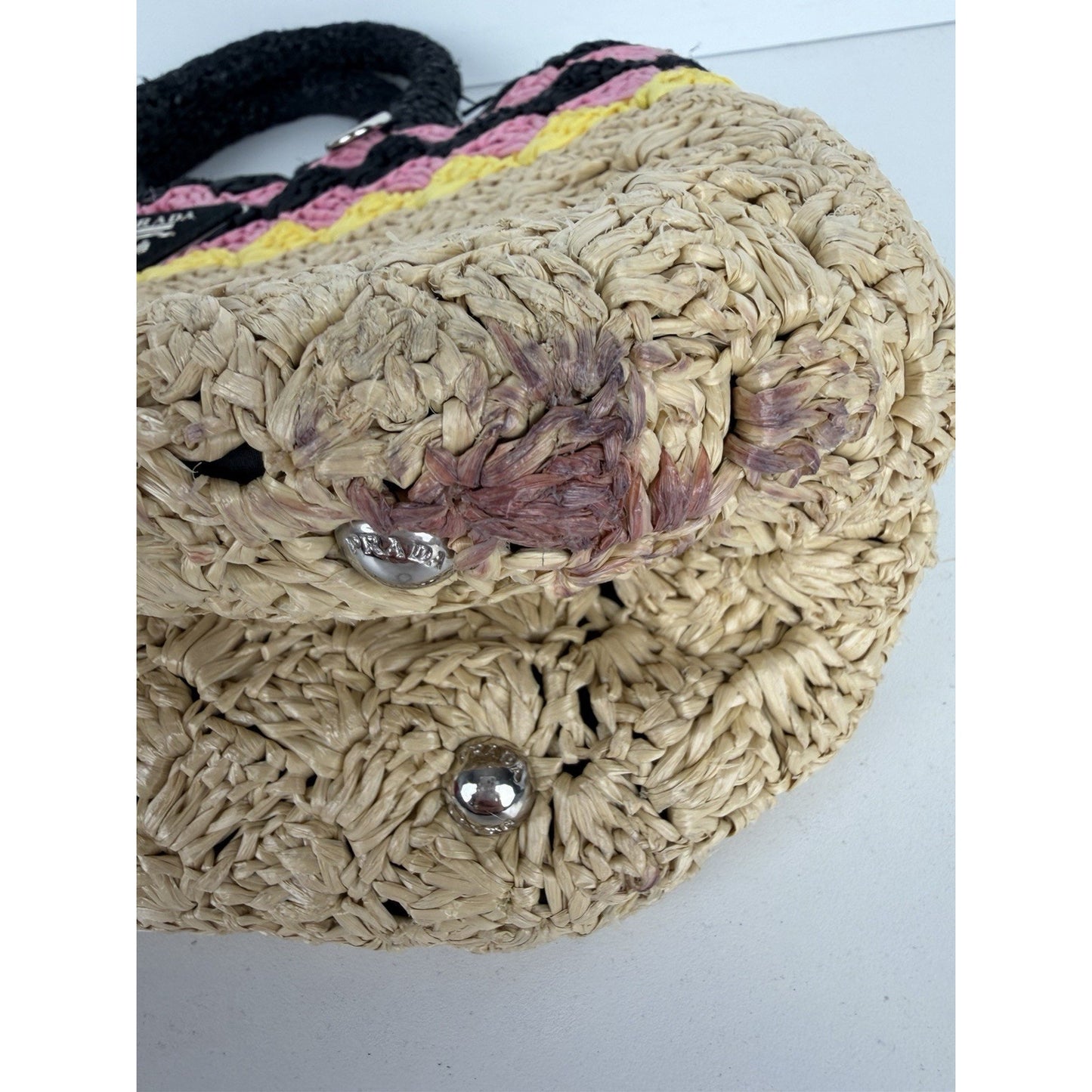 Prada Canapa Tote Bag in Multicolor Crochet Raffia S-12