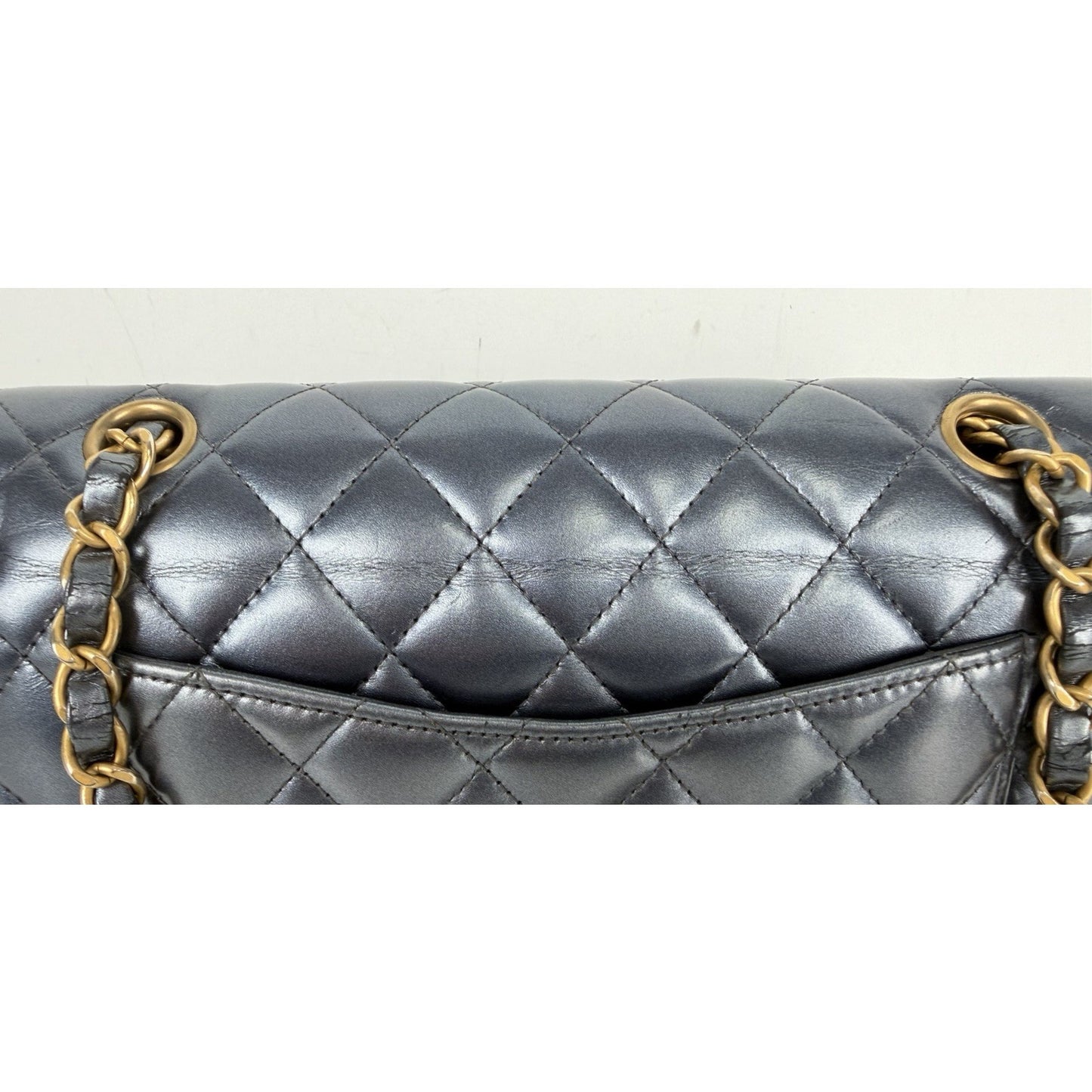 Chanel Classic Double Flap Bag Small in Metallic Navy Quilted Leather NFC B-6