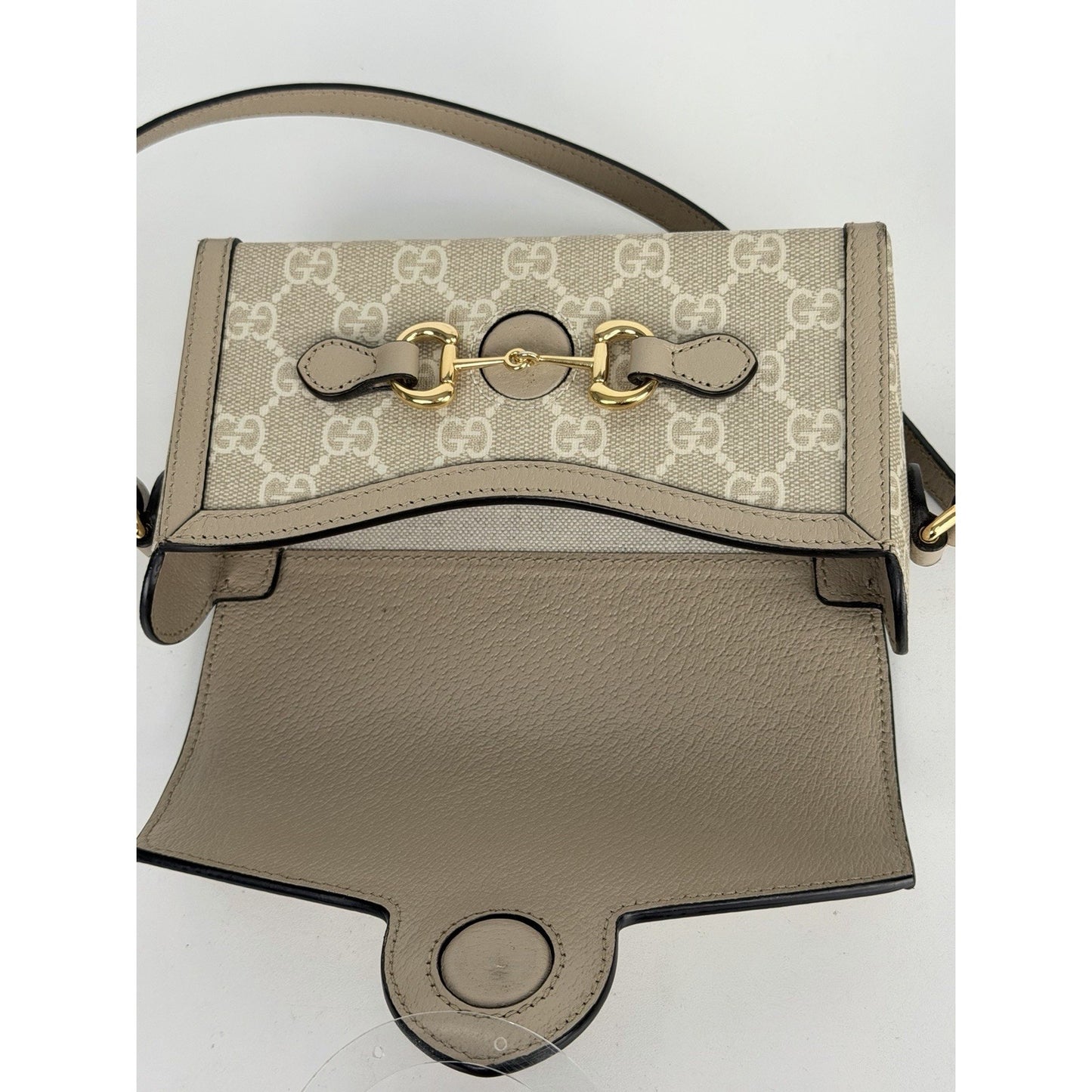 Gucci Horsebit 1955 Mini Bag in Beige and White GG Supreme Coated Canvas S