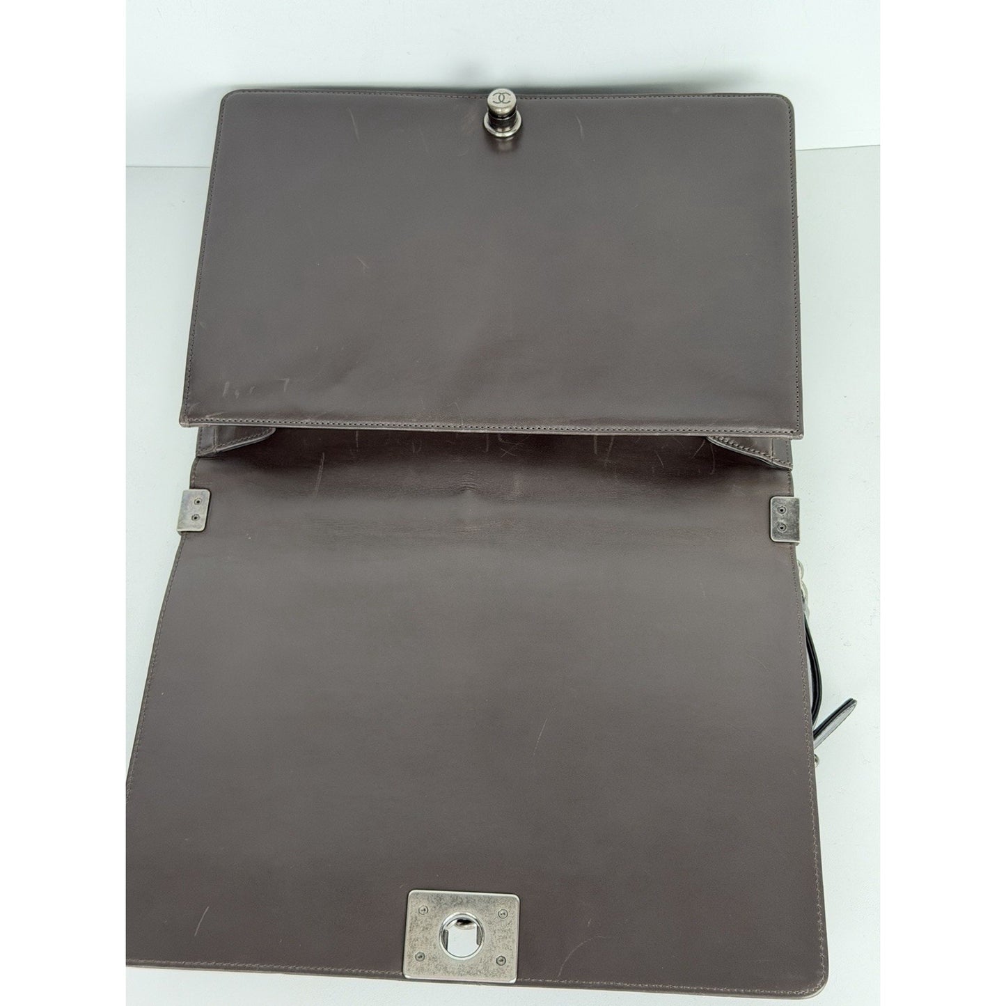 Chanel Boy Flap Bag Glazed Calfskin Large in Brown and Black 2011 B1
