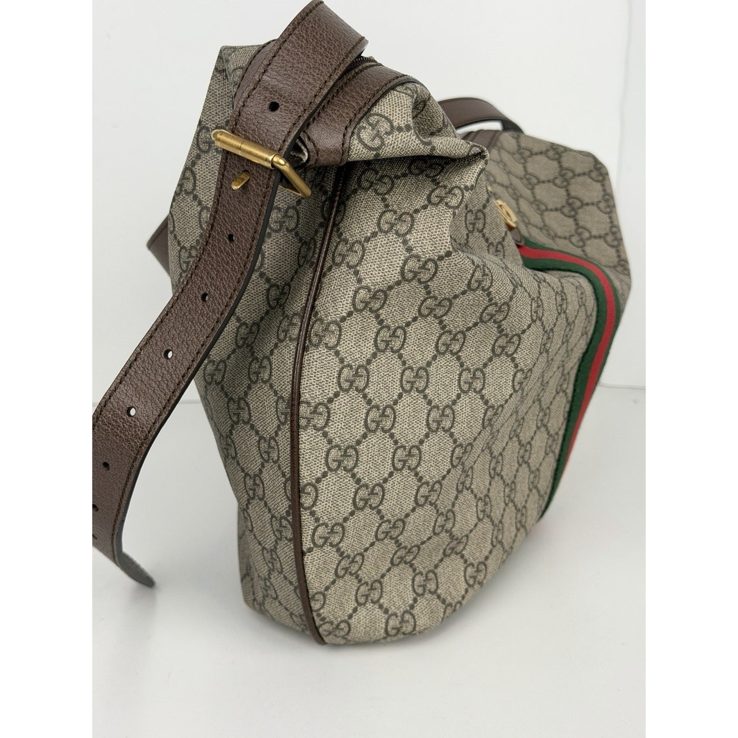 Gucci Ophidia GG Supreme Large Half Moon Hobo Bag Beige Coated Canvas S