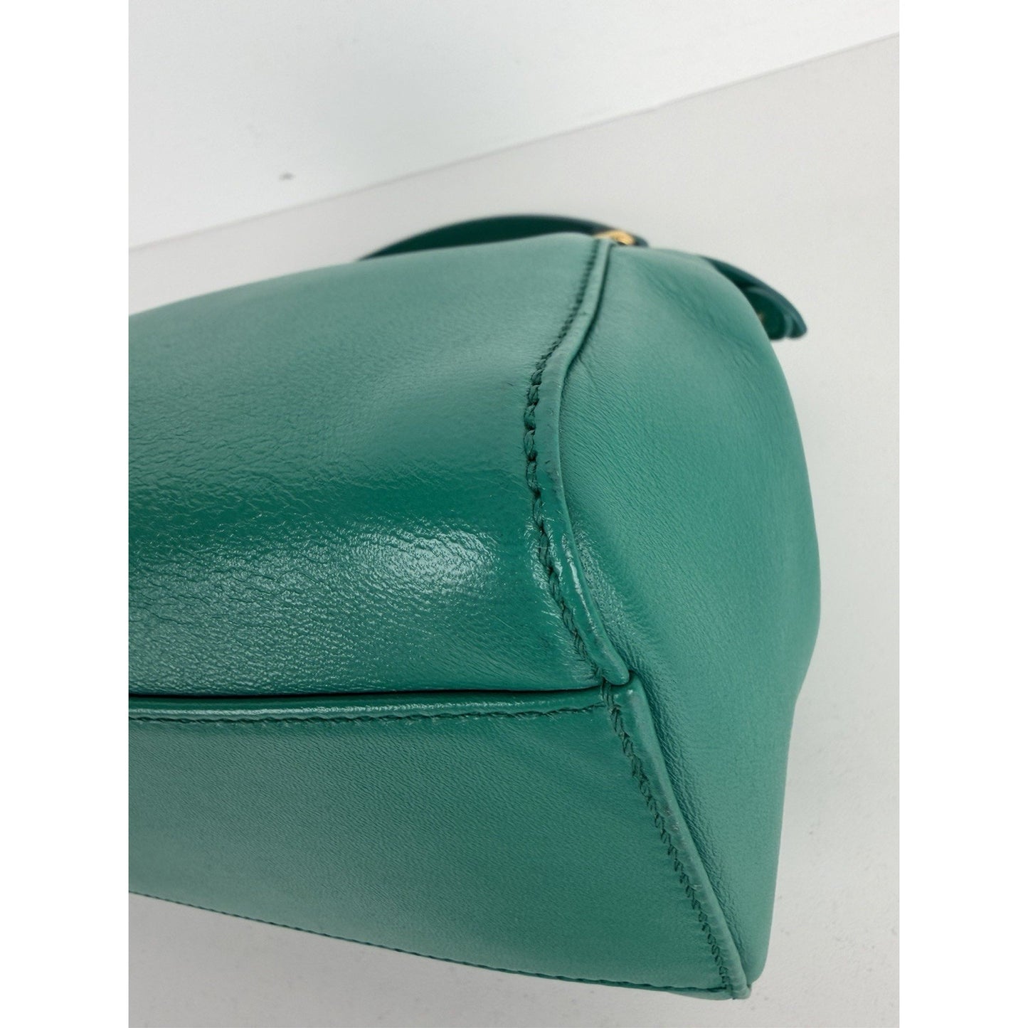 Fendi Peekaboo Handbag Mini in Emerald Green Leather & Gold Hardware S-07