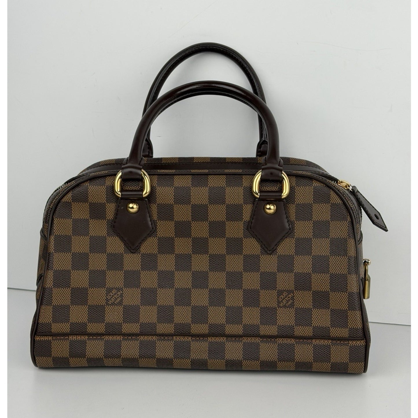 Louis Vuitton Duomo HandBag Damier Ebene & Brown Pattern Leather Handles 2006 S