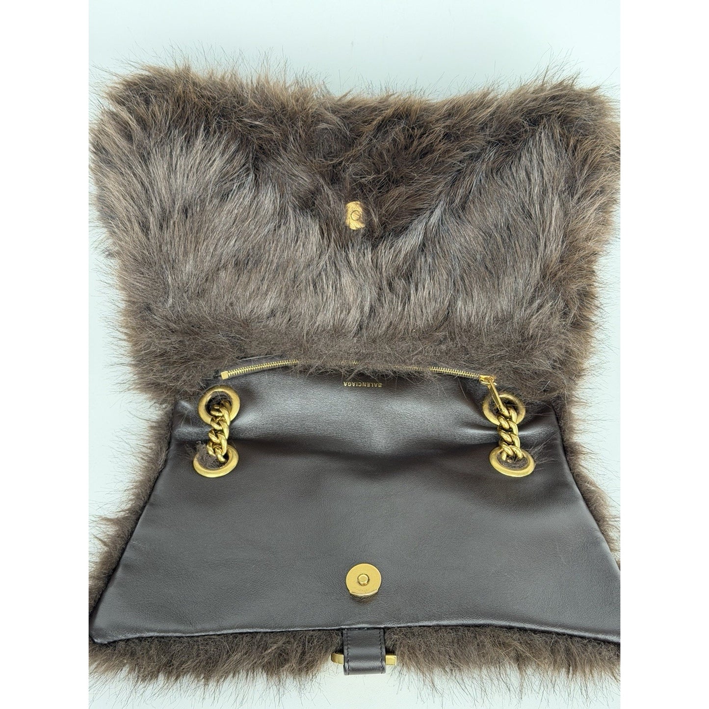 Balenciaga Crush Chain Bag Medium in Brown Faux Fur E2