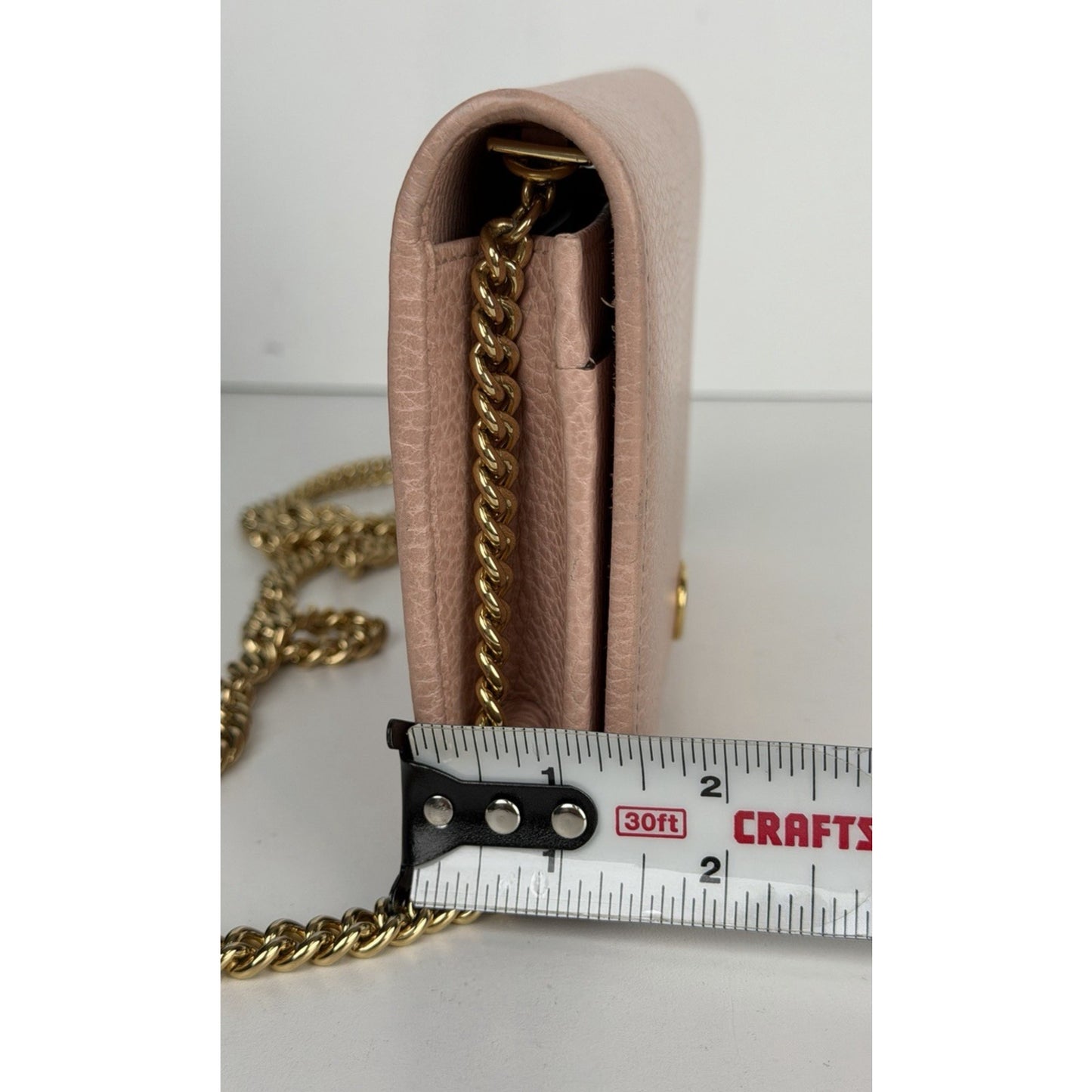 Gucci GG Marmont Leather Wallet on Chain Distinctive Quilted Pink Leather S07