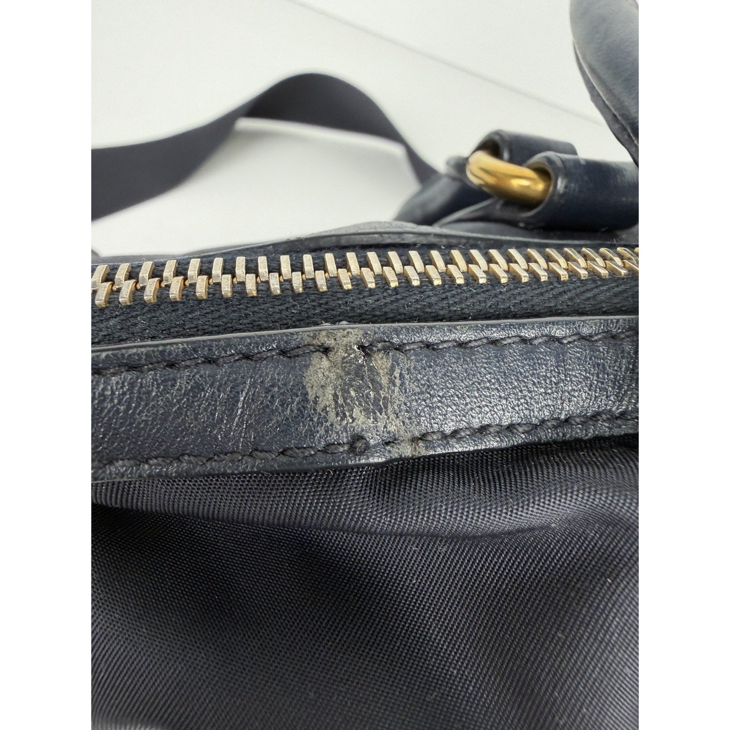 Prada Two-Way Satchel Handbag in Blue Tessuto Nylon Saffiano Leather S03