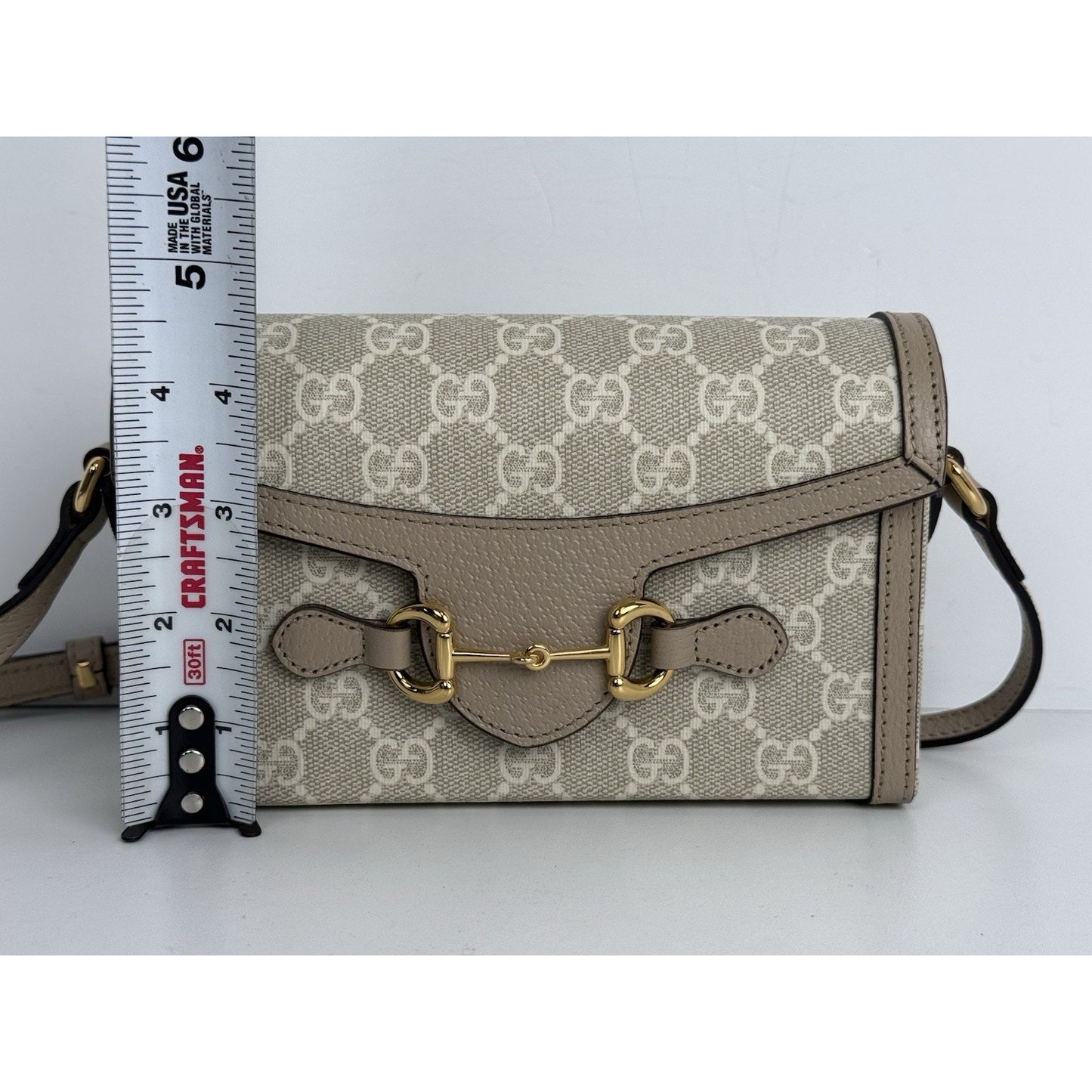 Gucci GG Supreme Monogram Textured Dollar Calfskin Horsebit Shoulder Bag