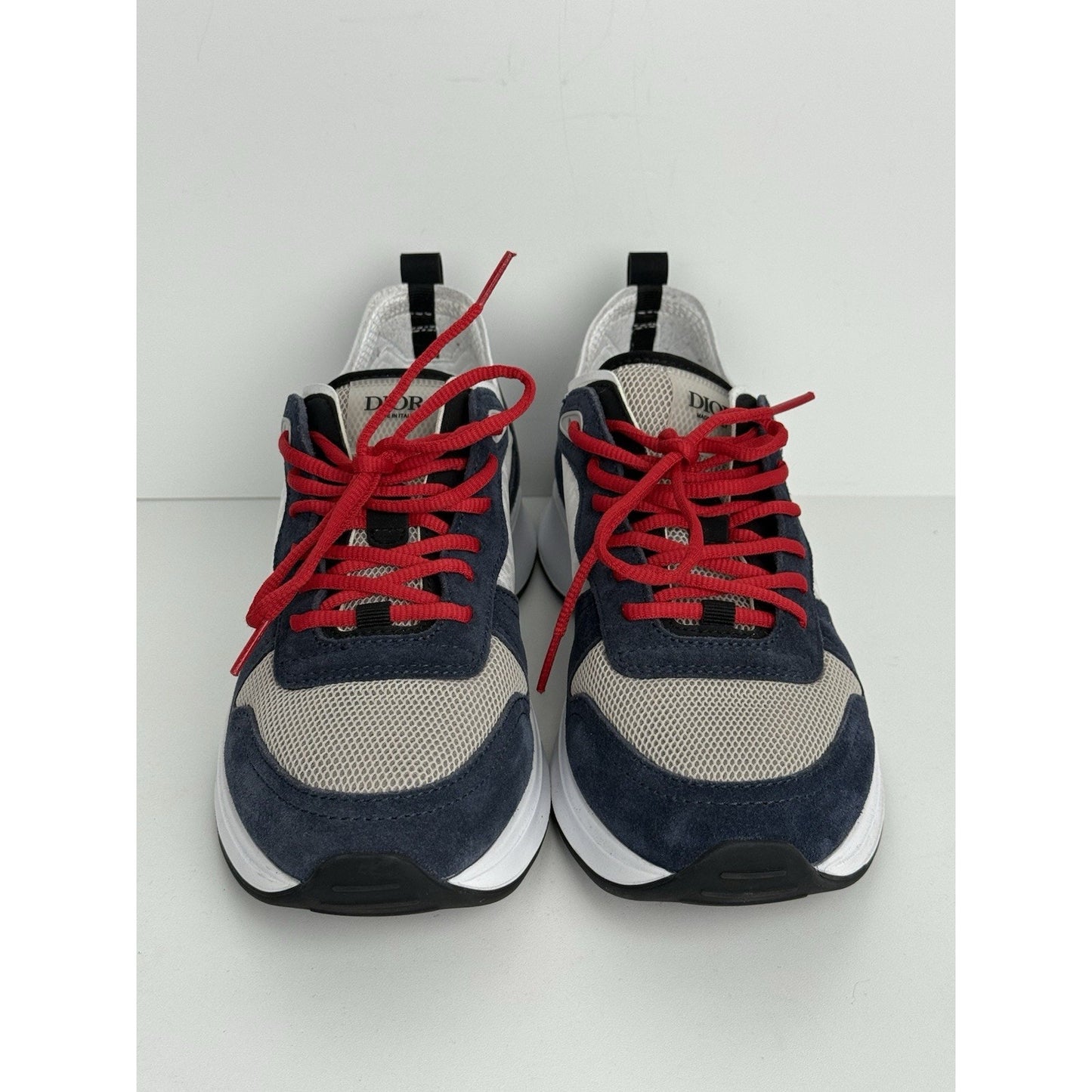 Dior Men’s White and Blue Sneakers with Red Laces, Size 42