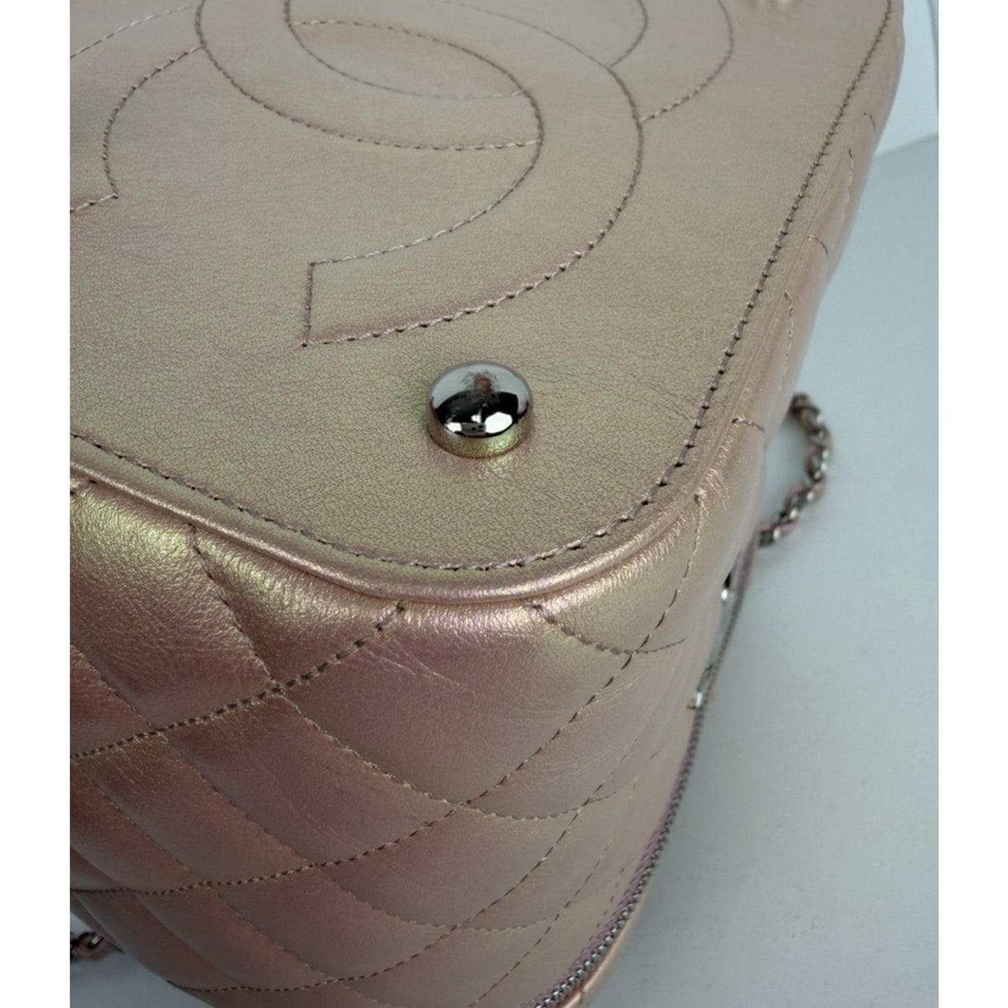 Chanel Small Top Handle Vanity Case Bag Iridescent Pink Quilted Leather NFC B