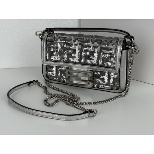 Fendi PVC Vitello Catalan Mirror Sequin FF Baguette