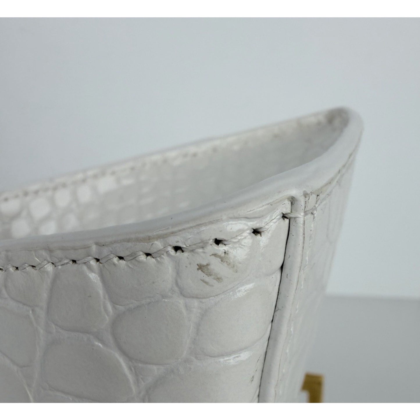 Balenciaga Small Hourglass Bag in White Crocodile-Embossed Leather S18