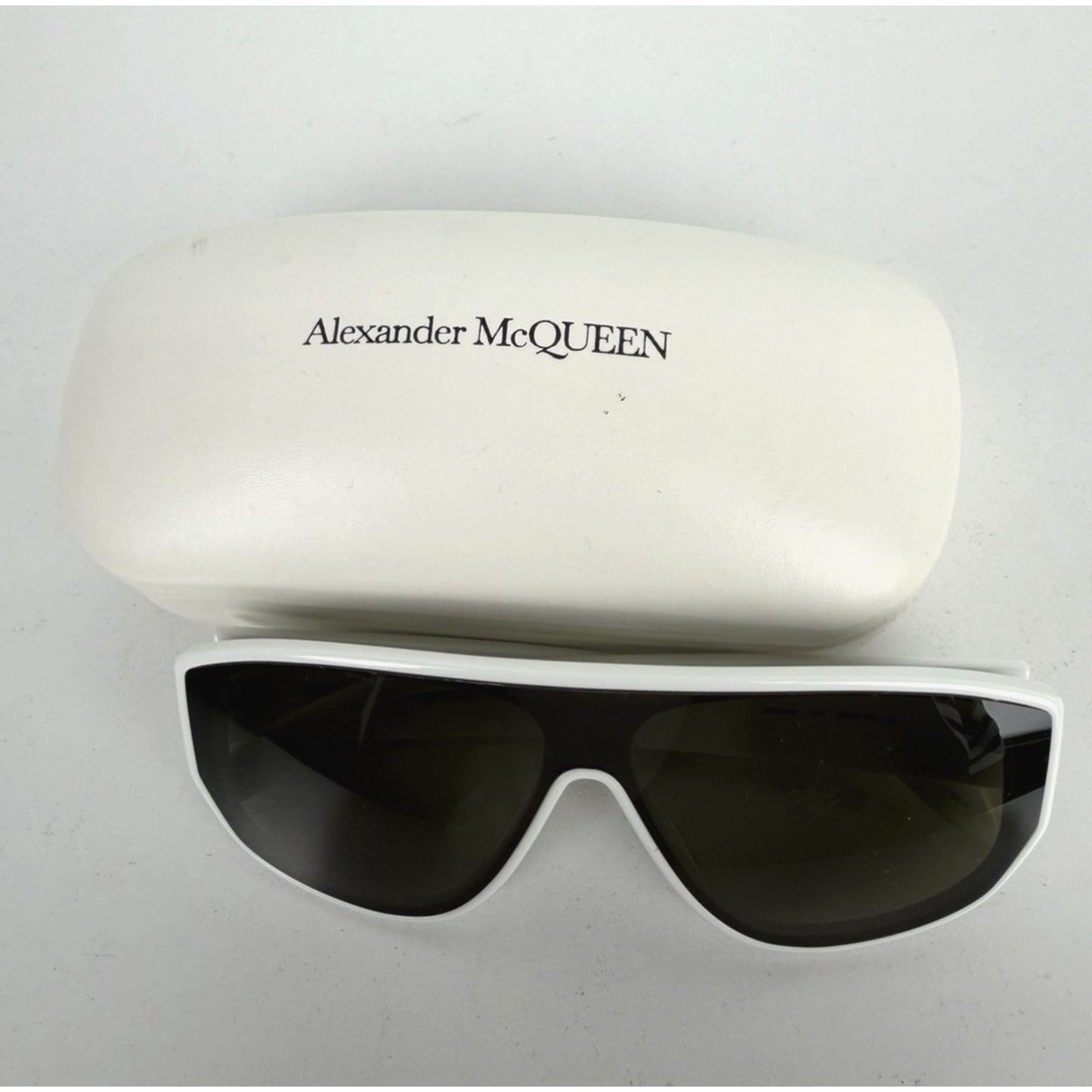 Alexander McQueen 003 Shield Sunglasses in White Frame with Dark Green Lenses K3