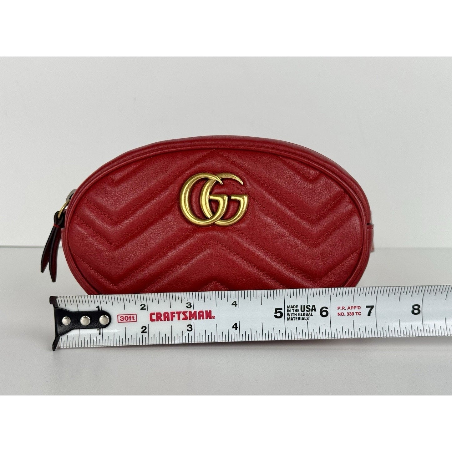 Gucci GG Marmont Red Matelasse Leather Belt Bag (85/34 476434-493075) B-2