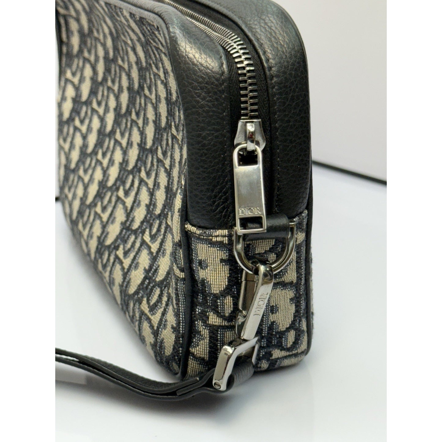 CHRISTIAN DIOR Oblique jacquard Wristlet Pouch Blue
