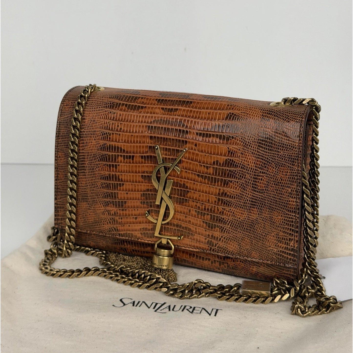 Saint Laurent Kate Small Tassel Wallet on Chain in Lizard Embossed Leather C9