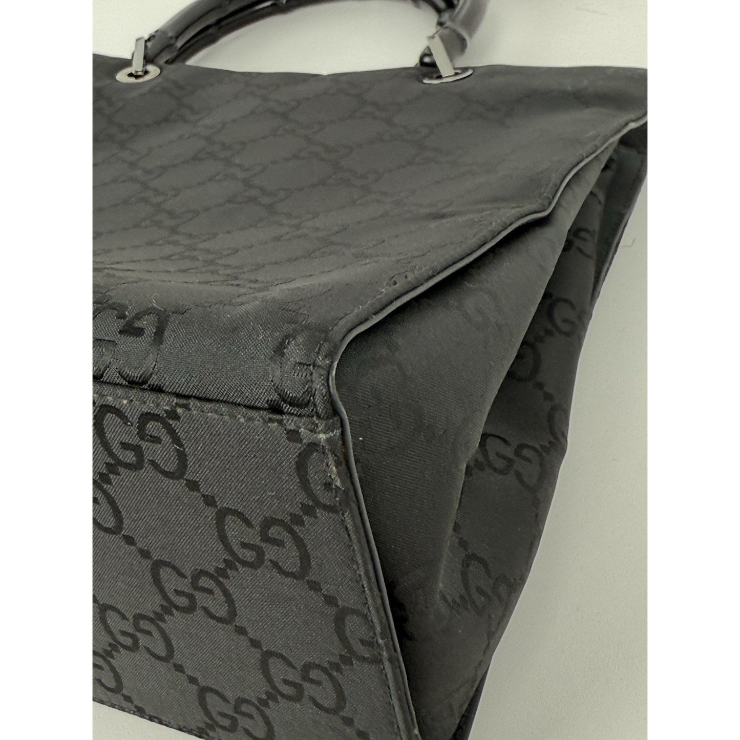 Gucci GG Black Nylon Bamboo Shopper Vintage