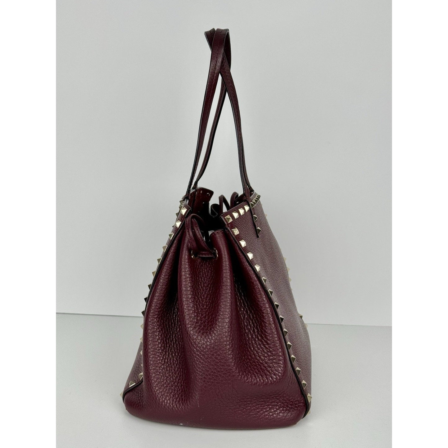 Valentino Garavani Rockstud Tote Bag Burgundy Leather Gold Hardware