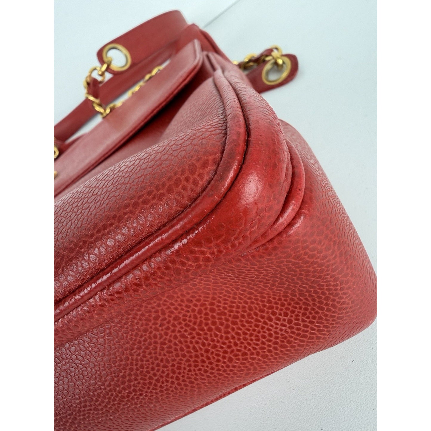 Chanel Outside Flap CC Pocket Tote Bag Vintage Red Caviar Leather 1994–1996 F1