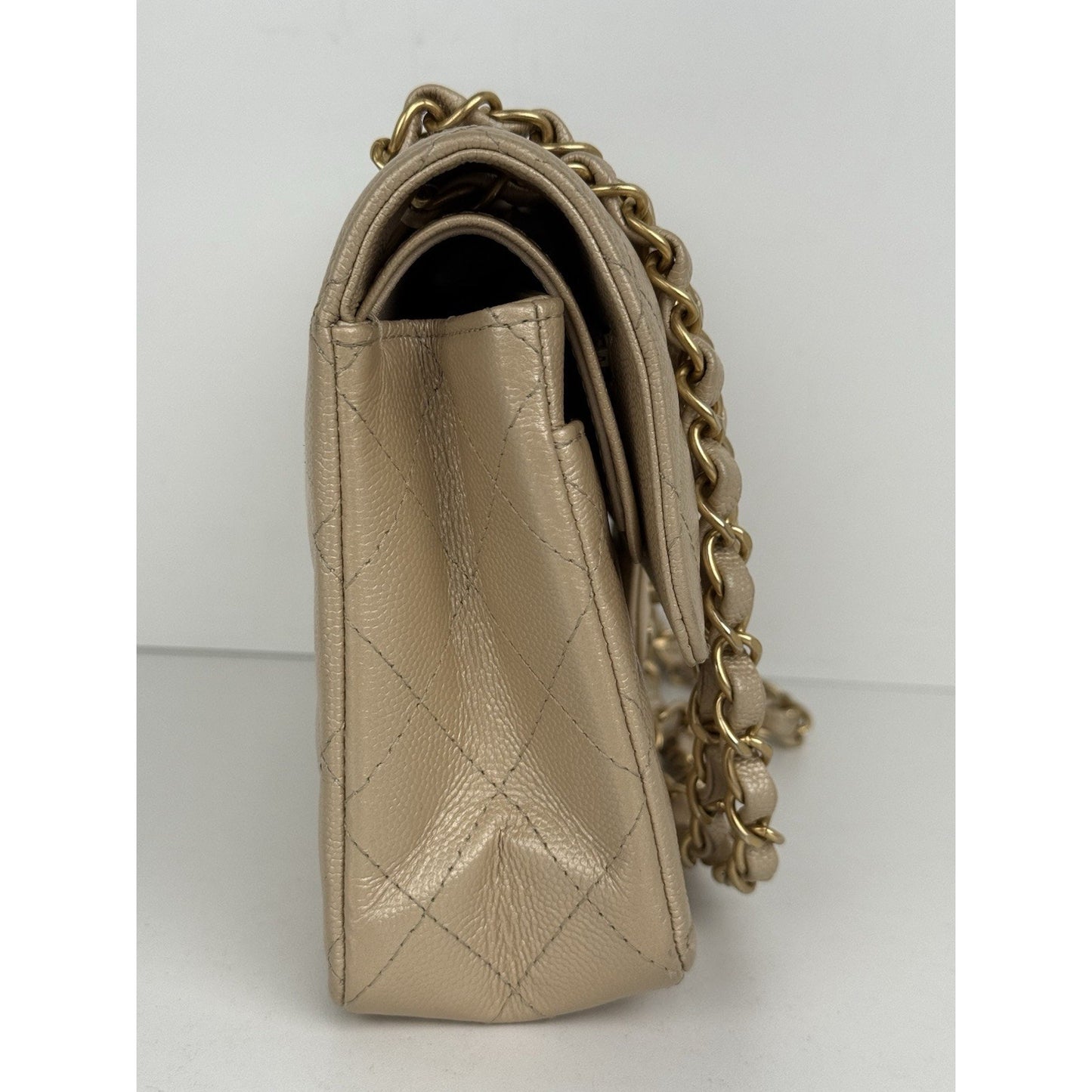 Chanel Timeless Classic Medium Double Flap Bag Beige Caviar Leather B-4
