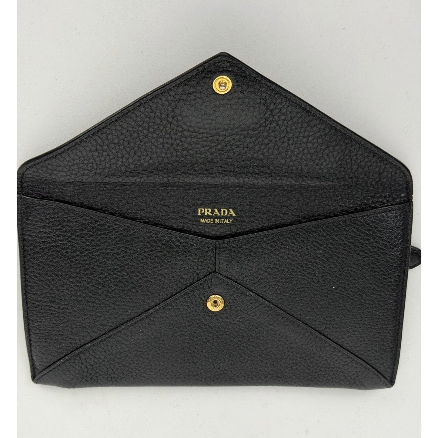 Prada Vitello Grain Envelope Wallet in Black Leather and Gold-Tone Hardware