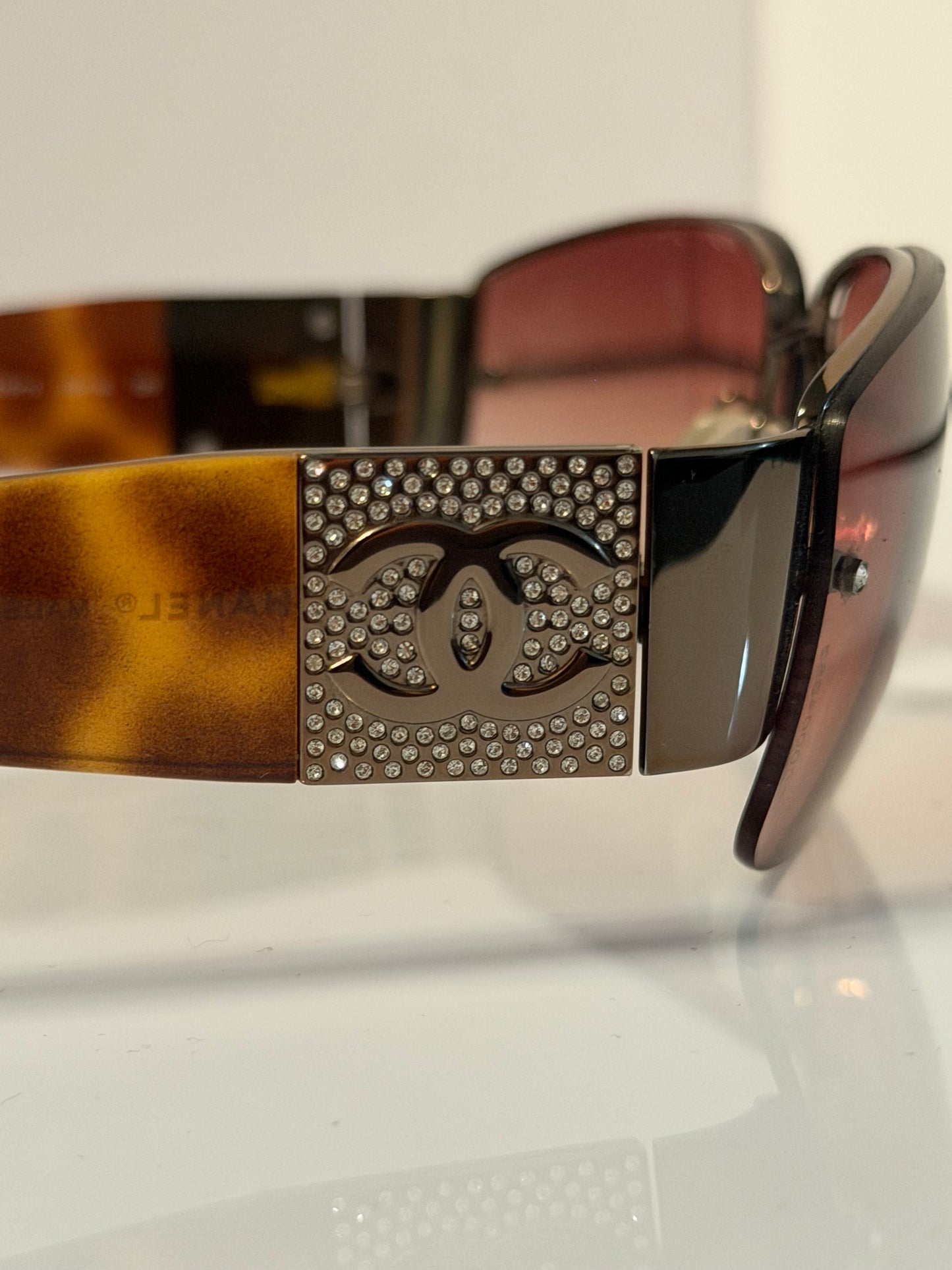 Chanel Interlocking CC Logo Tortoise Shield Sunglasses