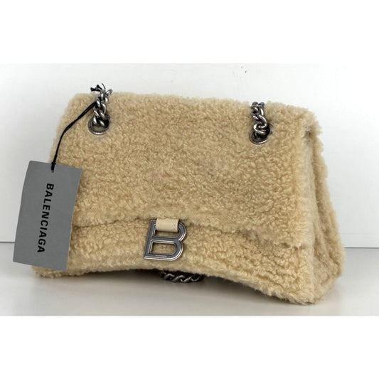Balenciaga Crush Small Chain Bag in Beige Curly Fake Shearling E7