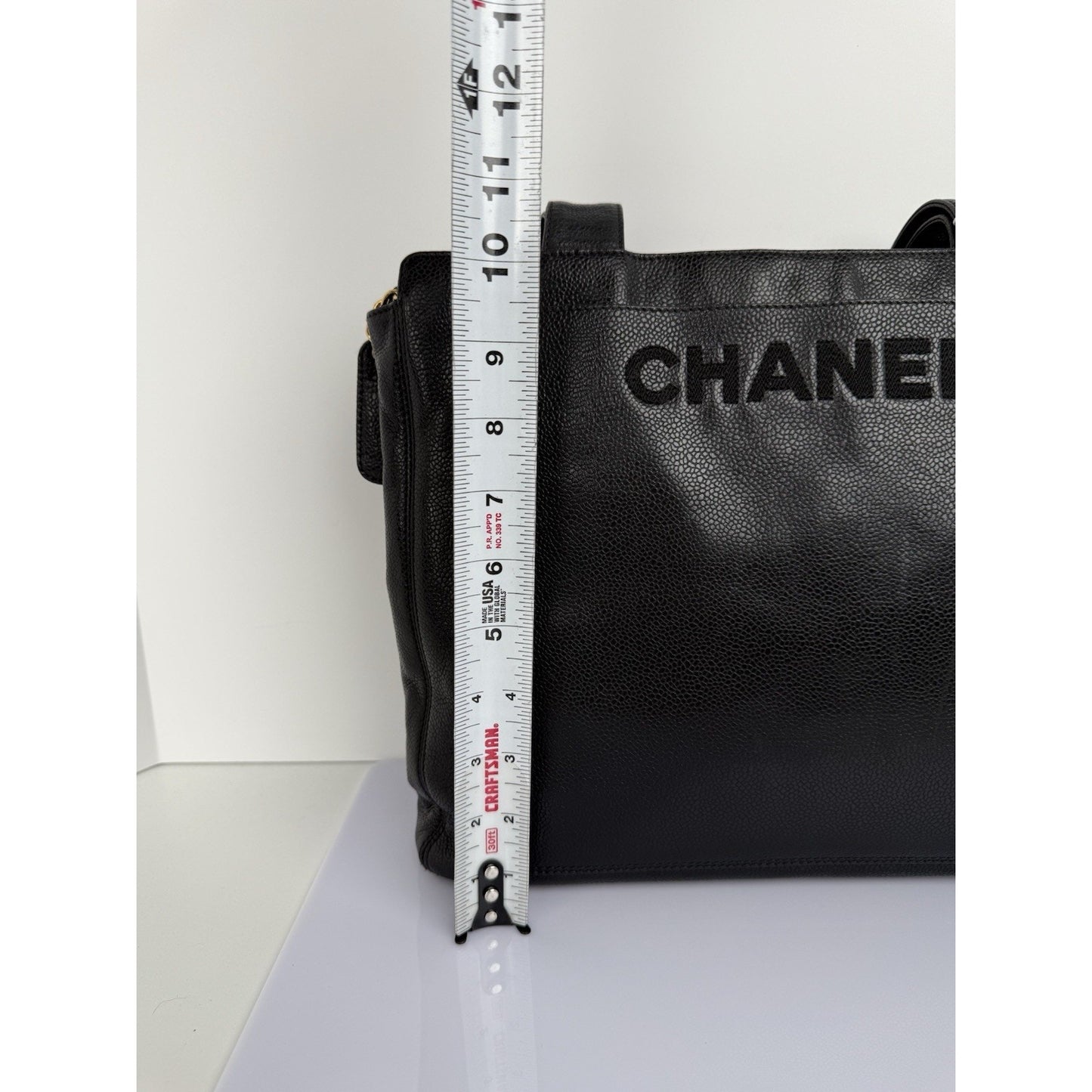 CHANEL Tote Bag Grained Calfskin Black Gold Hardware