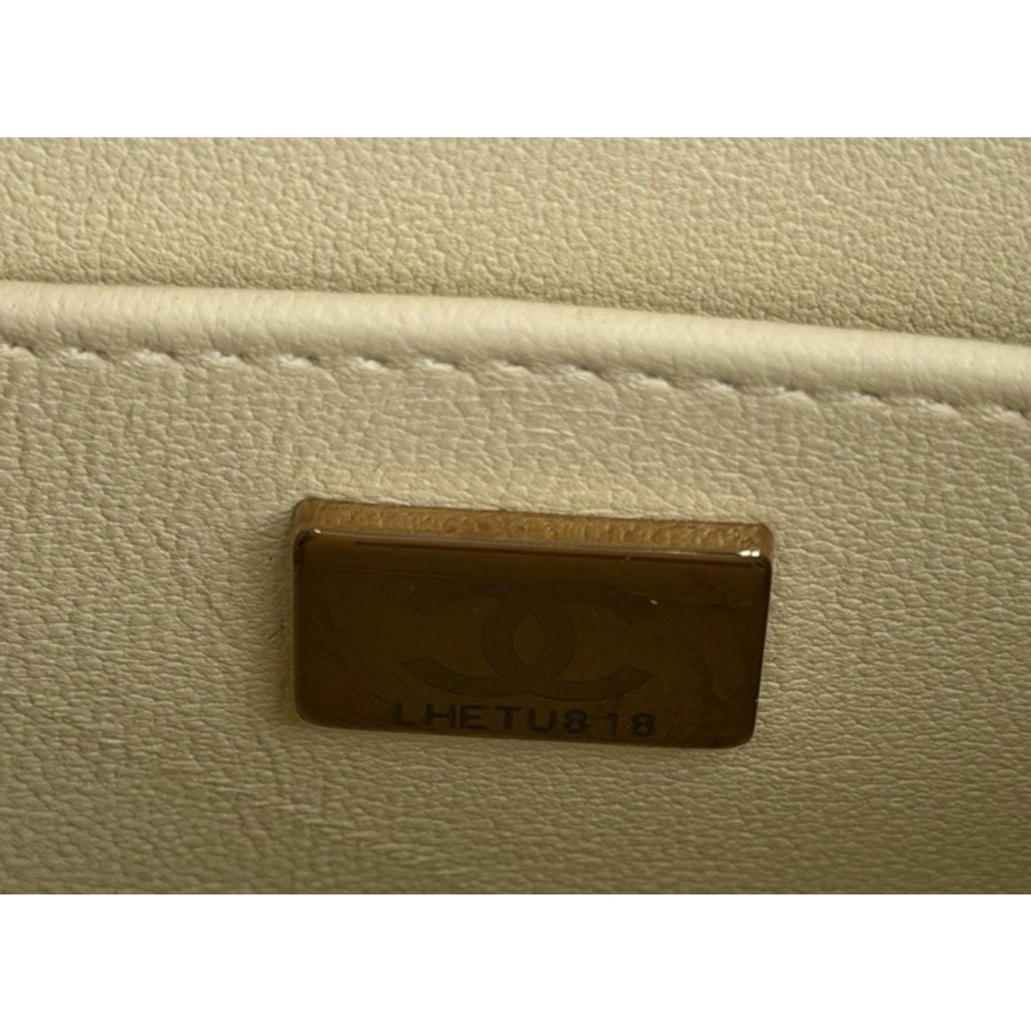 Chanel Crush Top Handle Mini Flap Bag in Pale Yellow or Ivory Leather D5