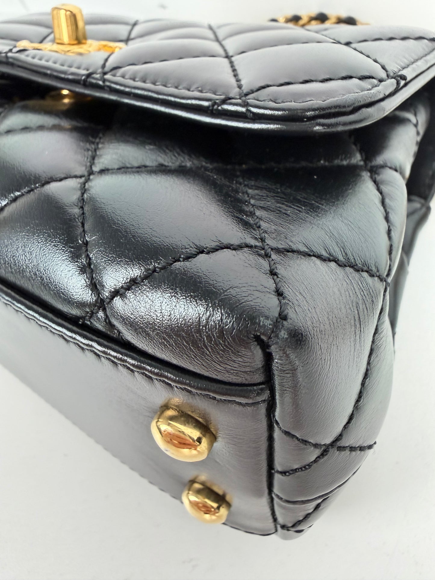 Chanel Coco Handle Bag Mini in Black Quilted Leather with Gold Hardware NFC YD-5